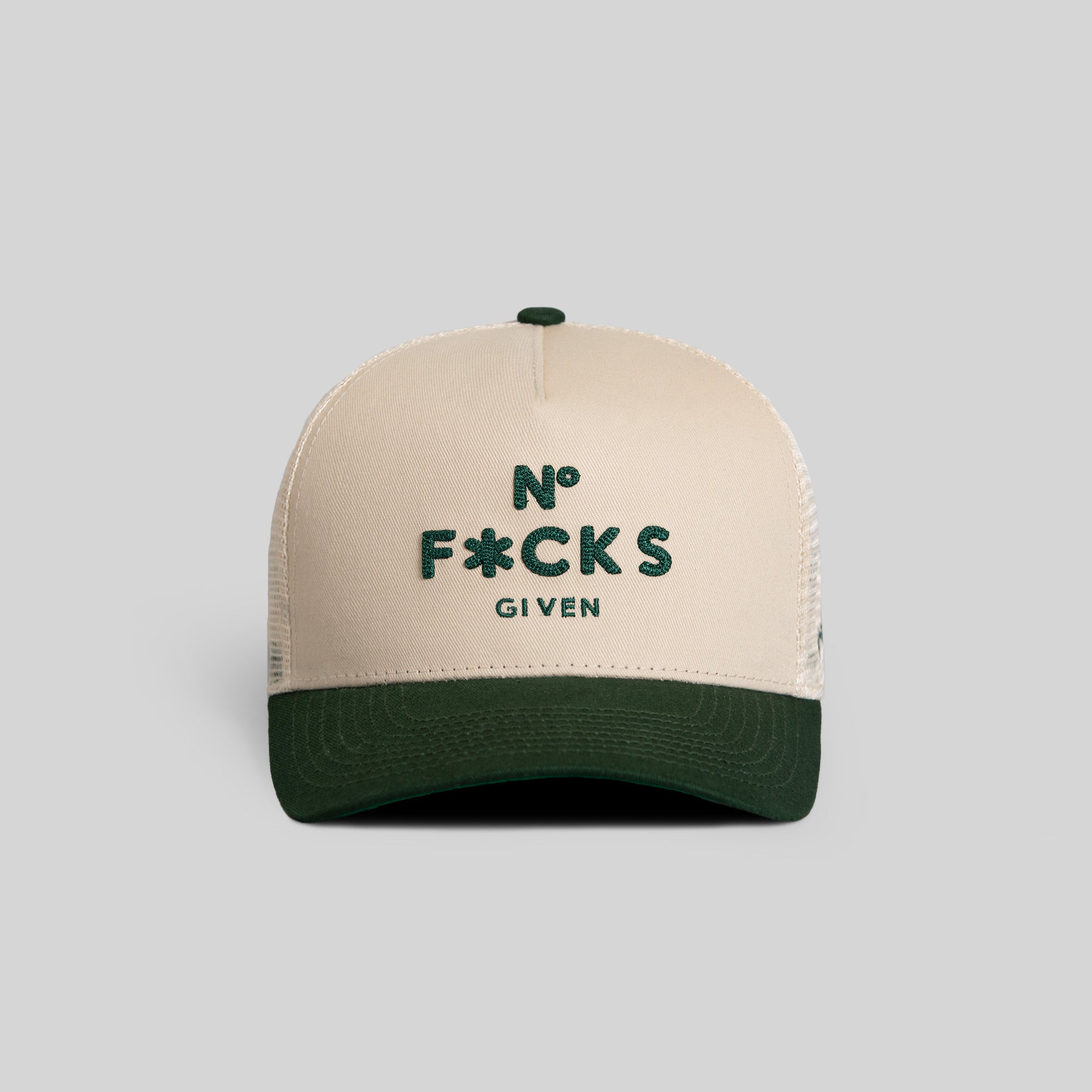 NO F*CKS GIVEN SAND FG GREEN TWILL MESH TRUCKER