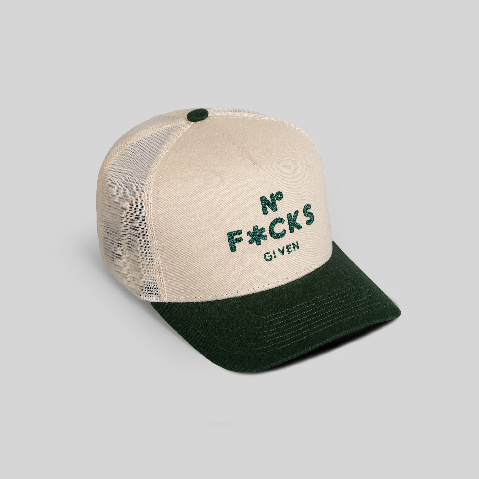 NO F*CKS GIVEN SAND FG GREEN TWILL MESH TRUCKER