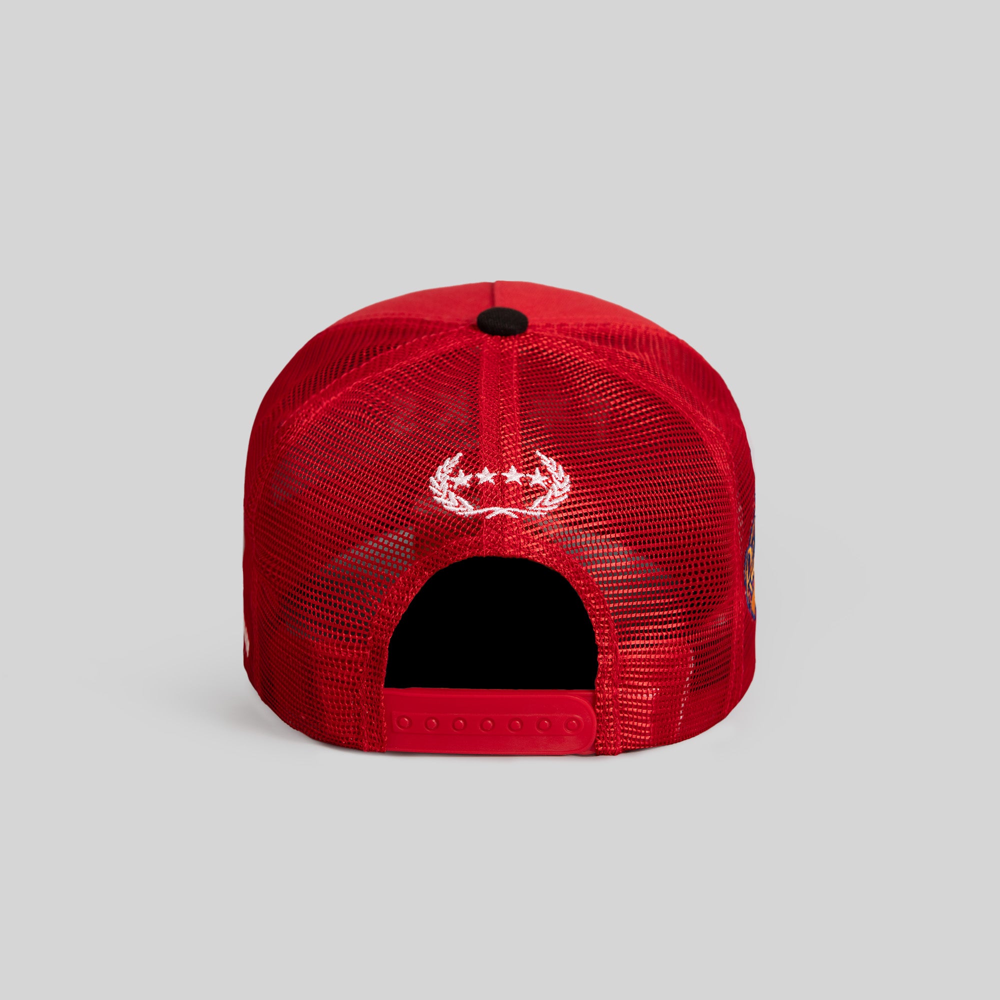 NO F*CKS GIVEN VARSITY RED BLACK TWILL MESH TRUCKER