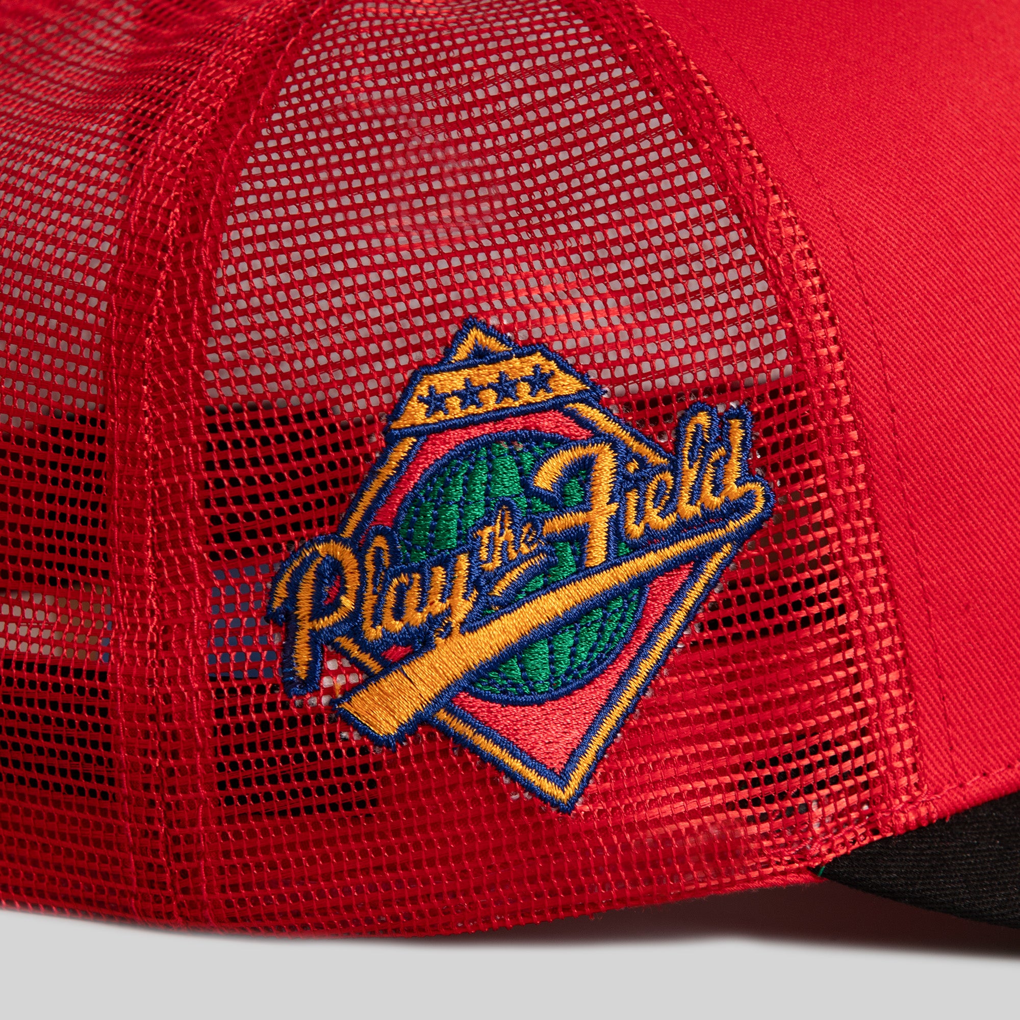 NO F*CKS GIVEN VARSITY RED BLACK TWILL MESH TRUCKER