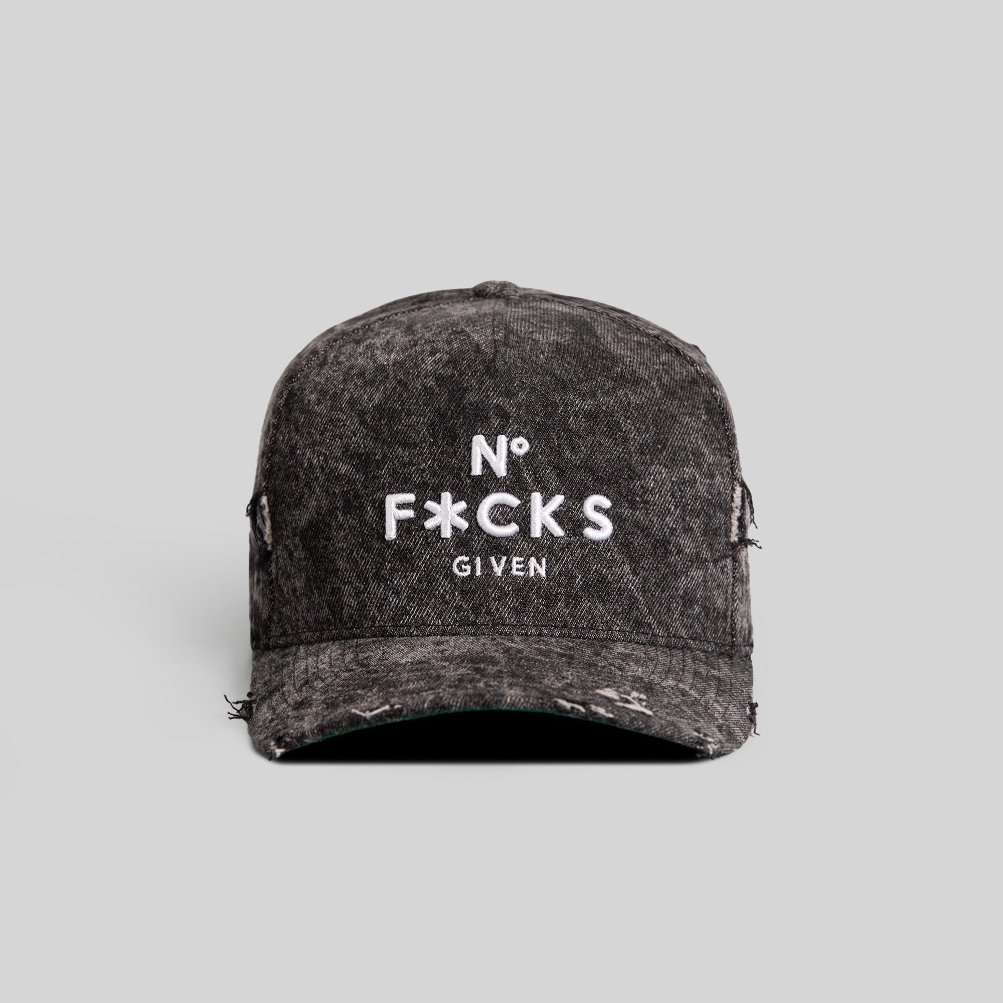 NO F*CKS GIVEN WASHED BLACK DISTRESSED DENIM TRUCKER