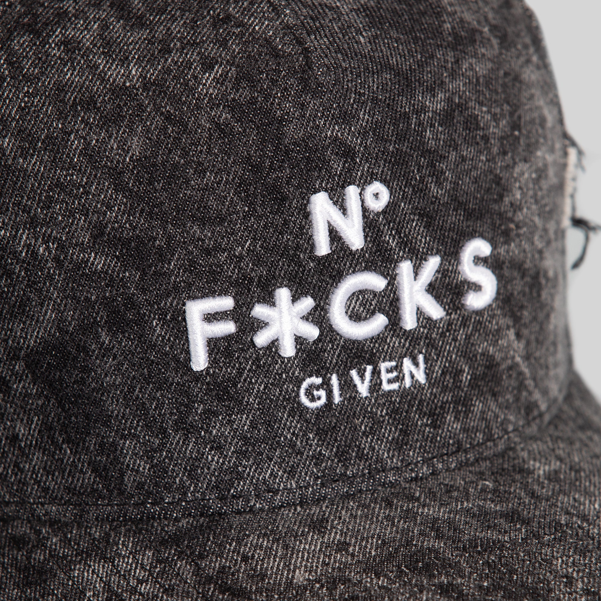 NO F*CKS GIVEN WASHED BLACK DISTRESSED DENIM TRUCKER