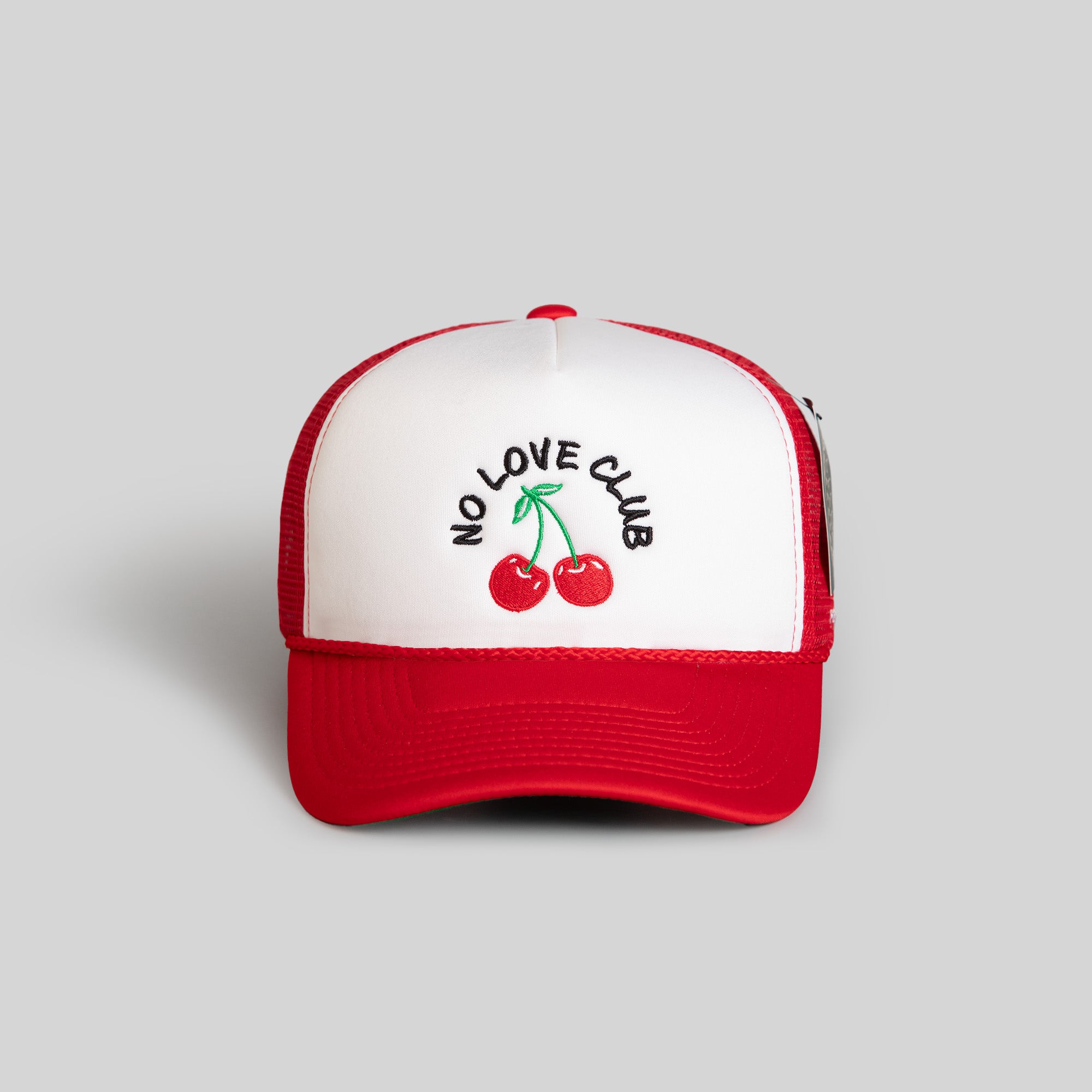 NO LOVE CLUB WHITE RED TRUCKER HAT