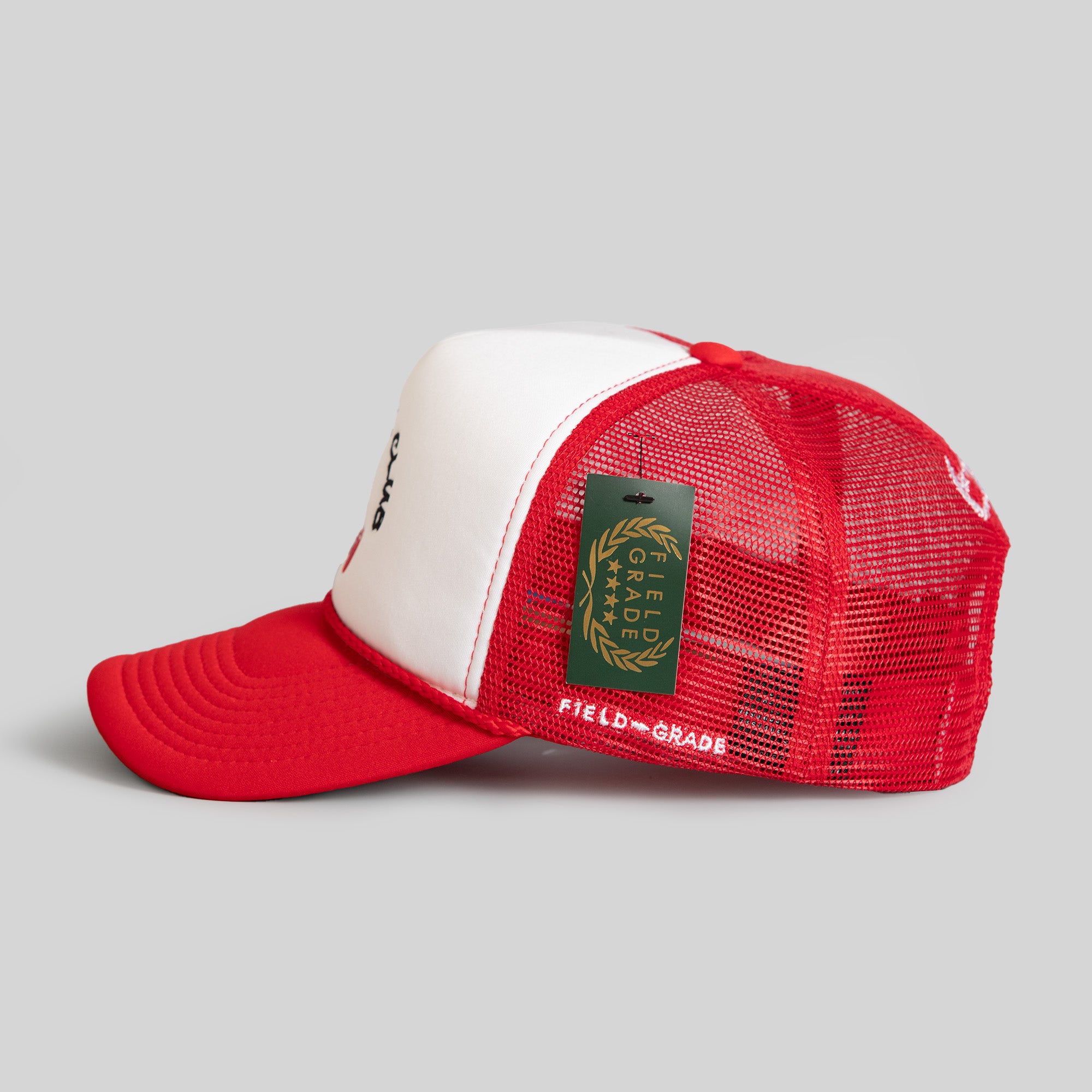 NO LOVE CLUB WHITE RED TRUCKER HAT