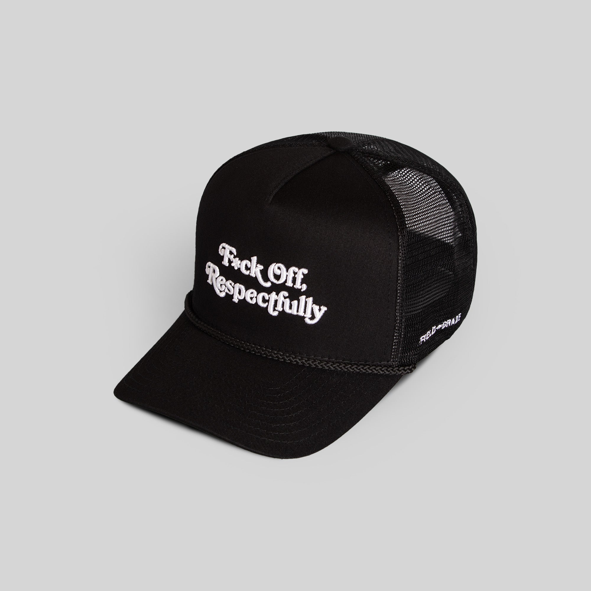 RESPECTFULLY BLACK TWILL MESHBACK TRUCKER HAT