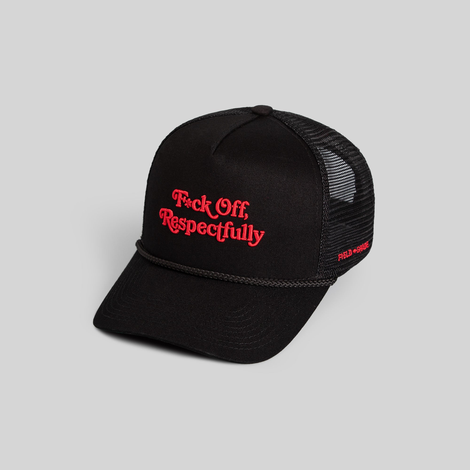 RESPECTFULLY BLACK TWILL MESHBACK TRUCKER HAT