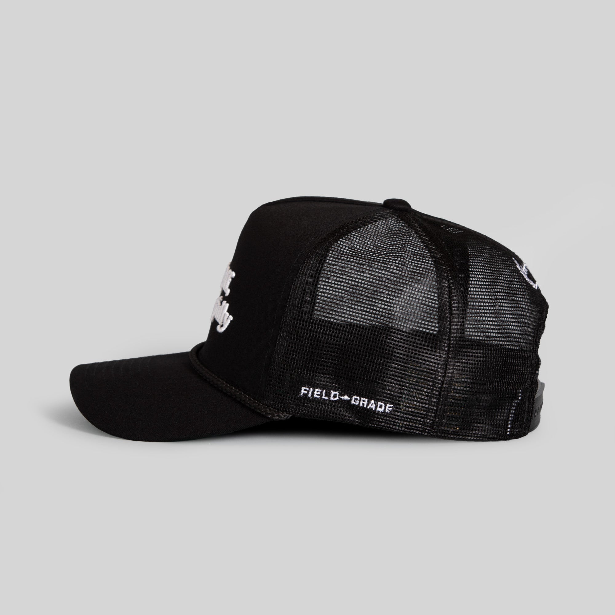 RESPECTFULLY BLACK TWILL MESHBACK TRUCKER HAT