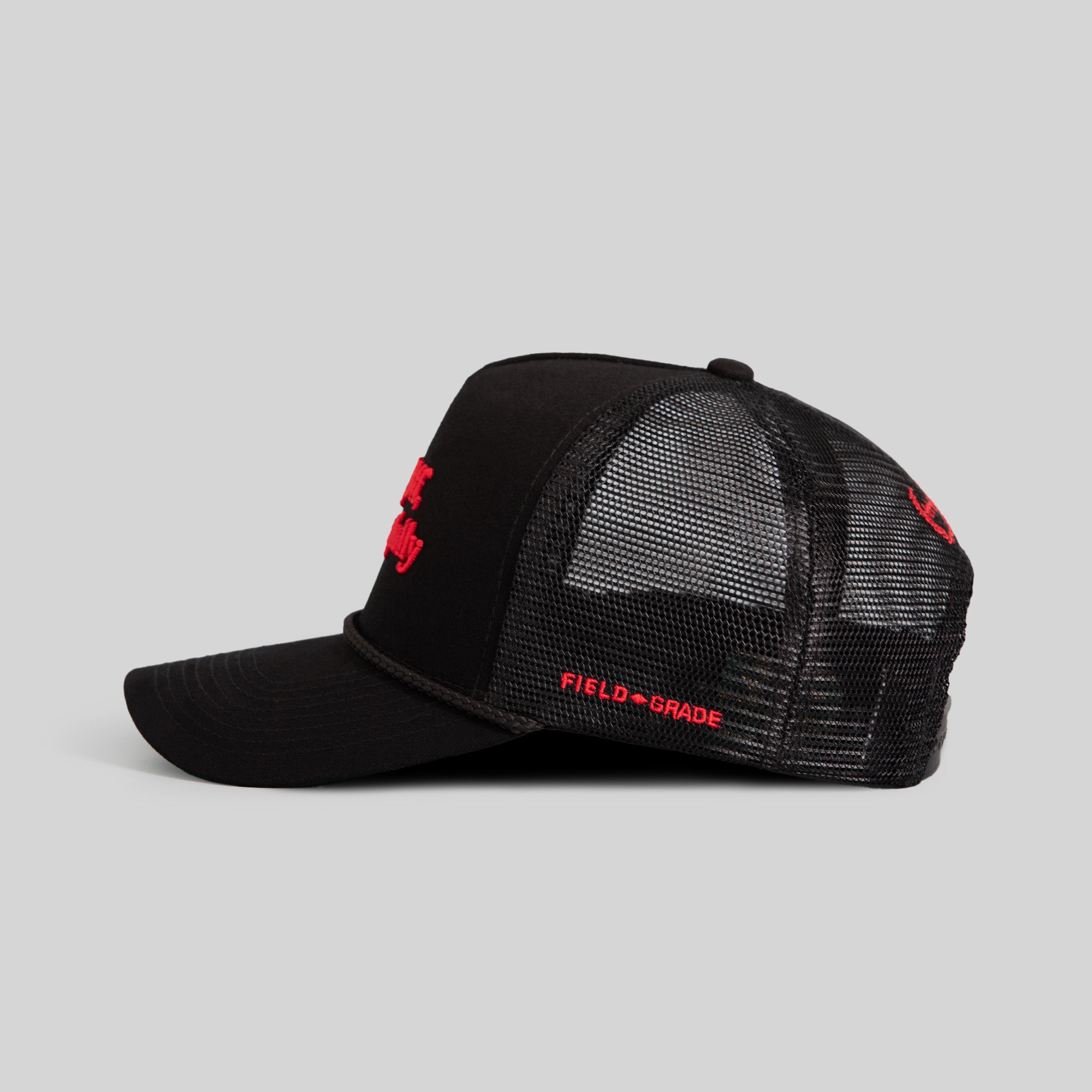 RESPECTFULLY BLACK TWILL MESHBACK TRUCKER HAT