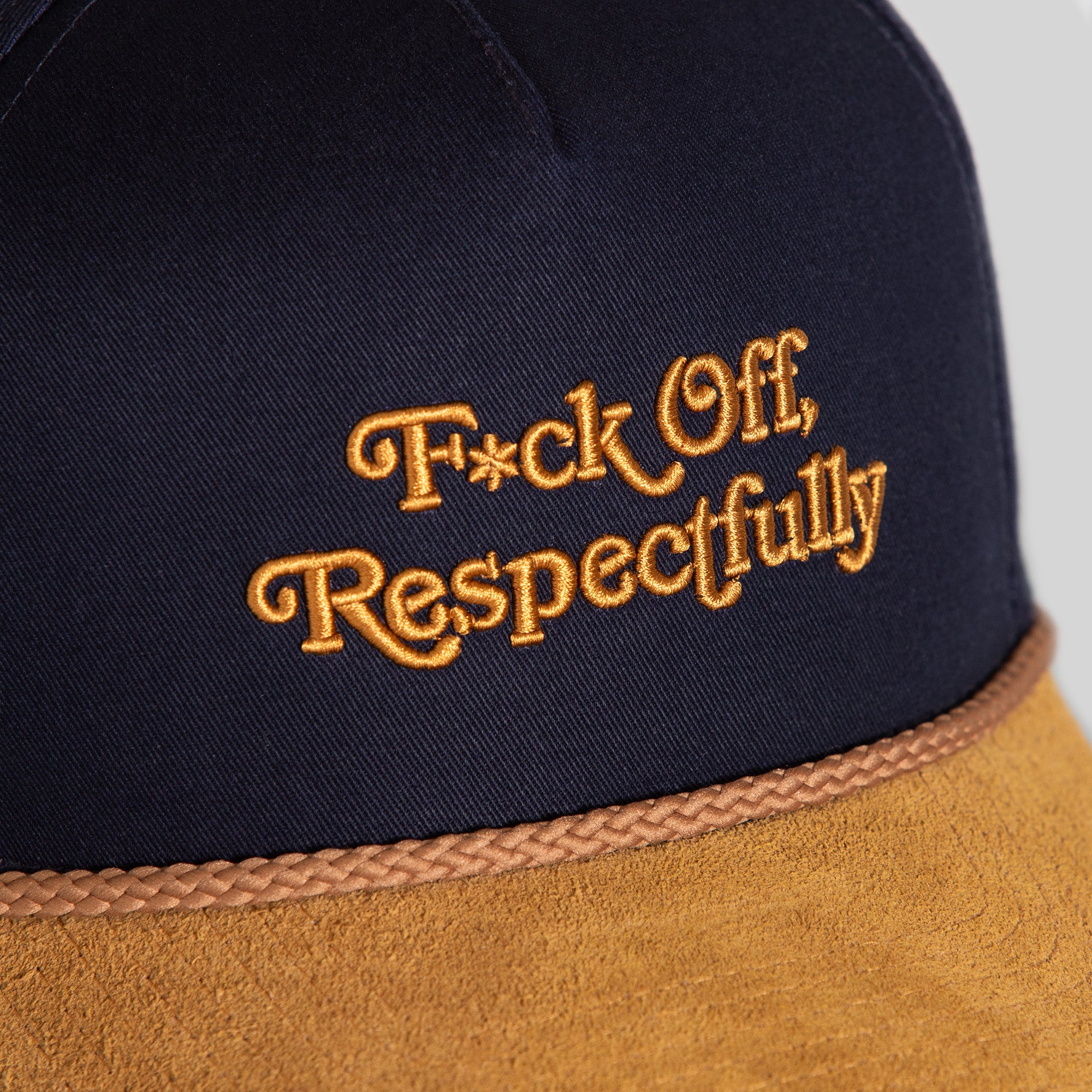 RESPECTFULLY DEEP NAVY WHEAT TWILL SUEDE TRUCKER