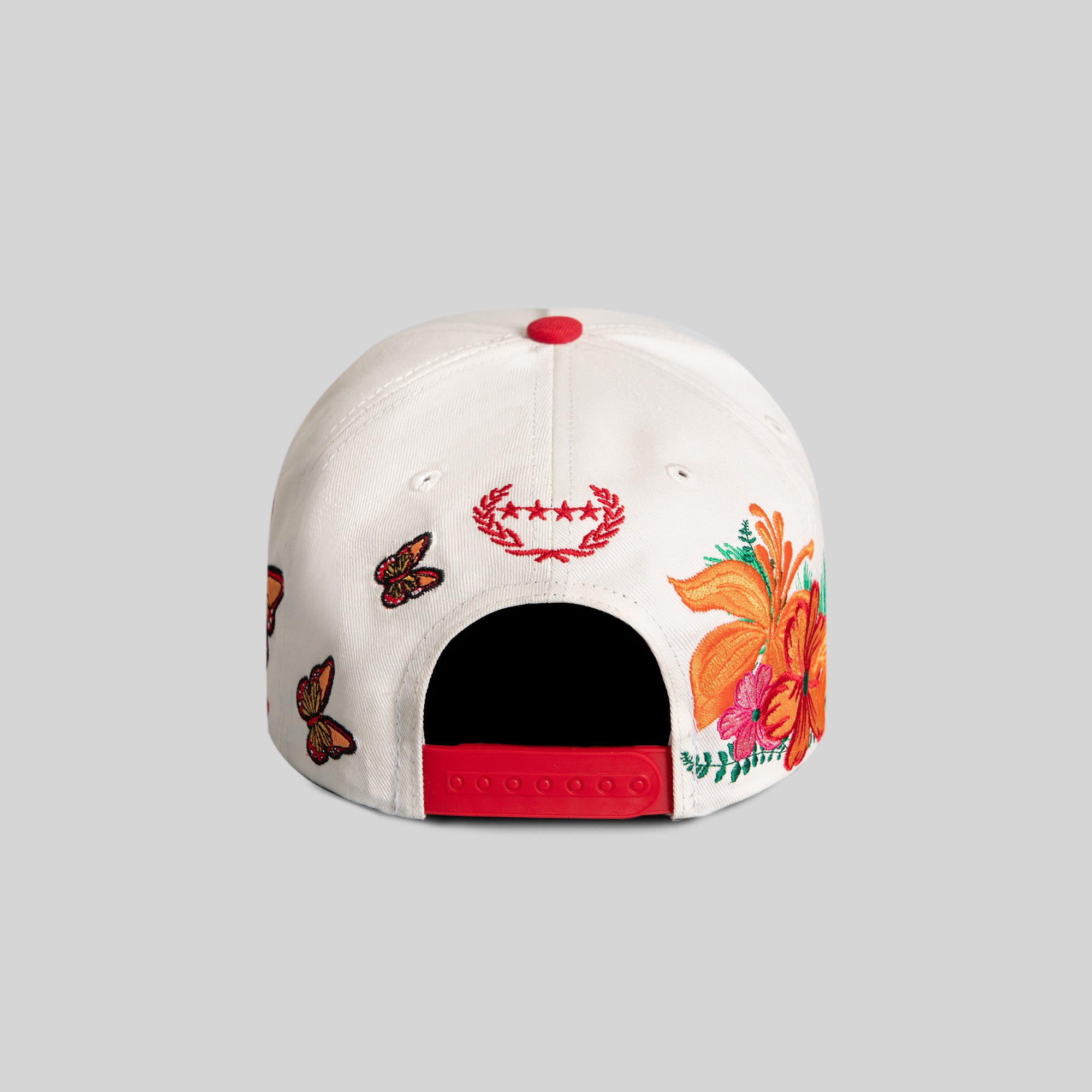 RESPECTFULLY FLORAL OFF WHITE RED TWILL TRUCKER