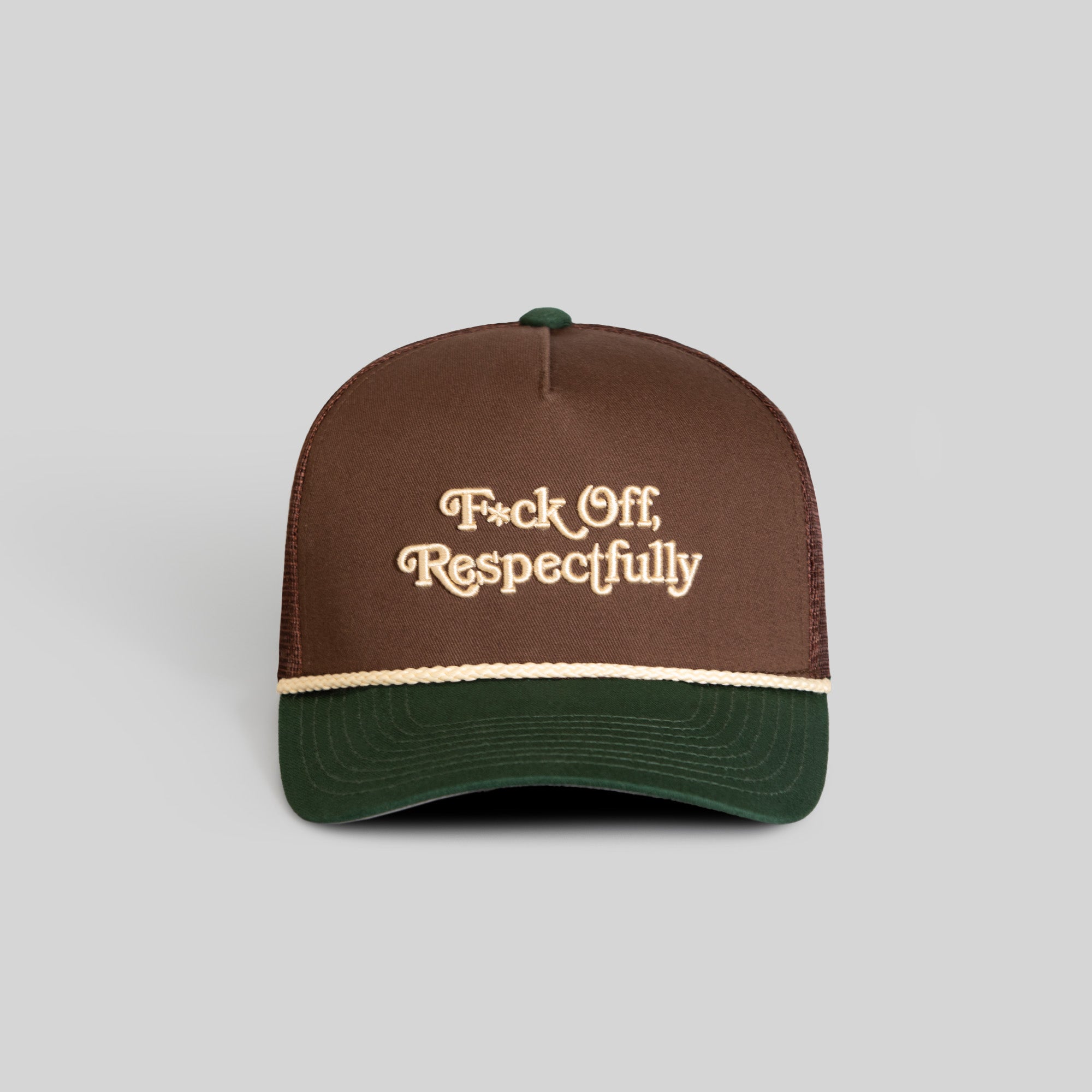 RESPECTFULLY MOCHA FG GREEN TWILL MESH TRUCKER