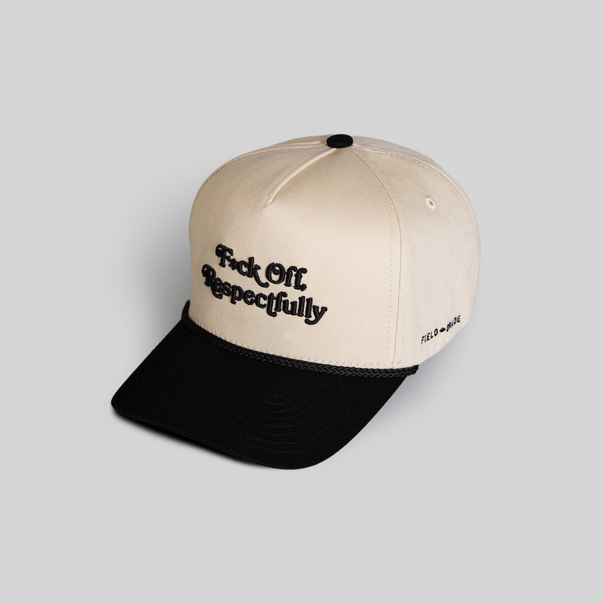 RESPECTFULLY SAND BLACK TWILL TRUCKER HAT