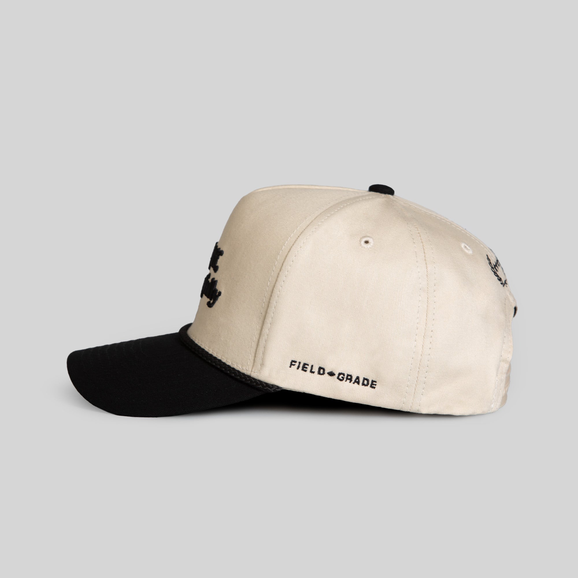 RESPECTFULLY SAND BLACK TWILL TRUCKER HAT
