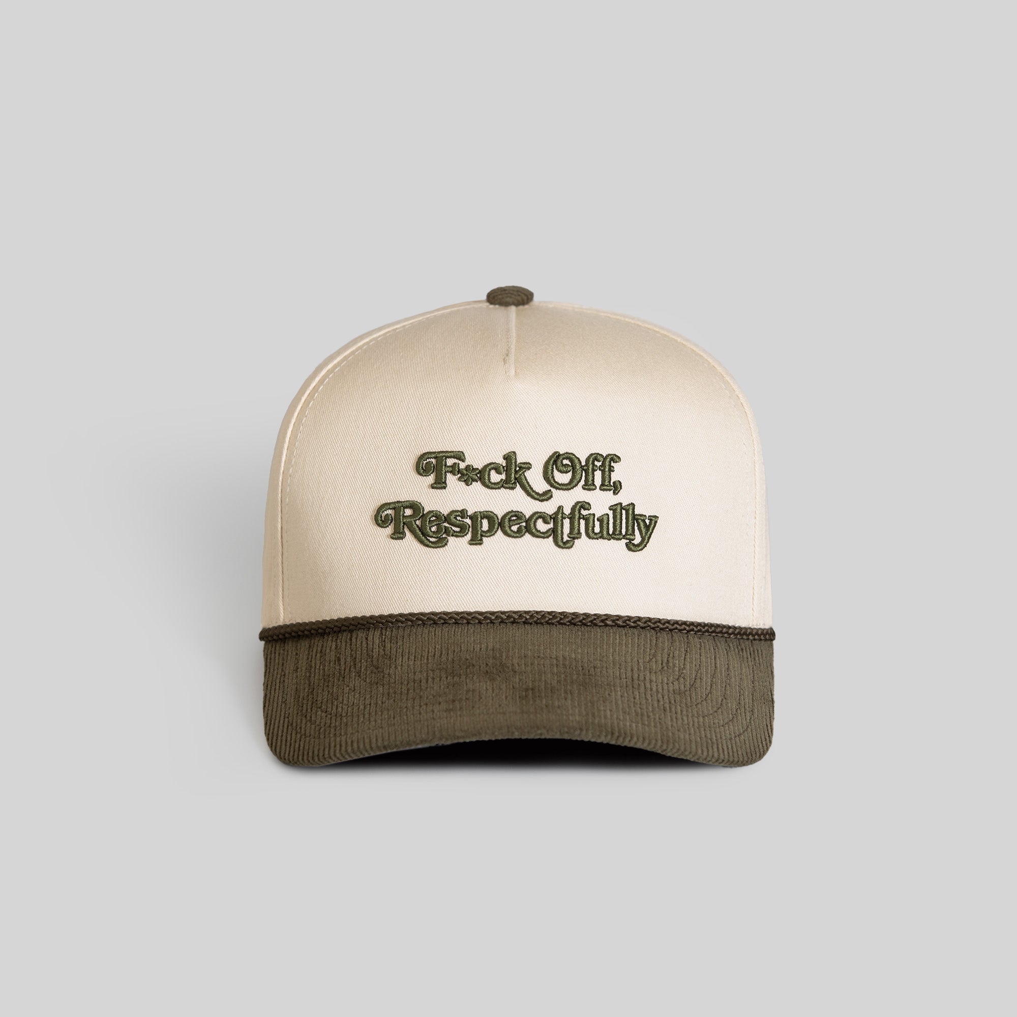 RESPECTFULLY SAND OLIVE TWILL CORDUROY TRUCKER