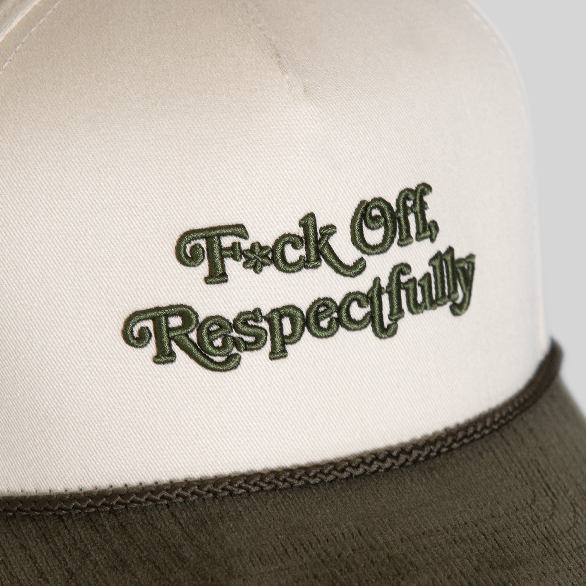 RESPECTFULLY SAND OLIVE TWILL CORDUROY TRUCKER