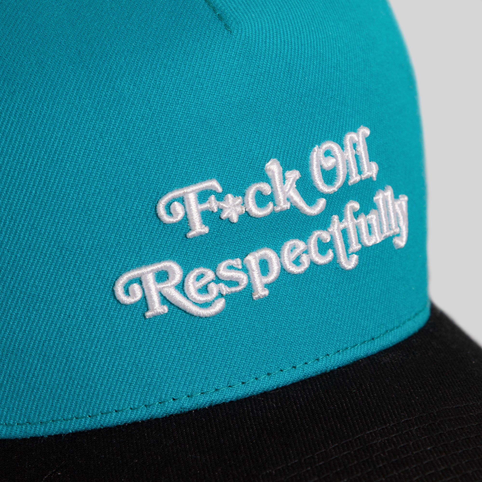 RESPECTFULLY TEAL BLACK TRUCKER
