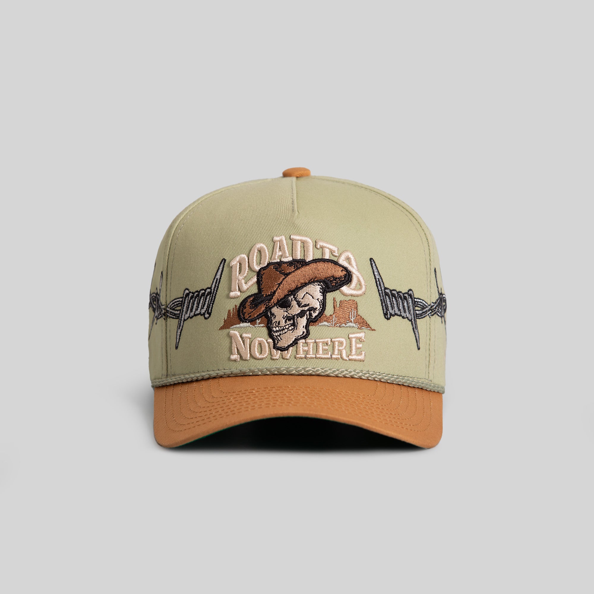 ROAD TO NOWHERE BARBED WIRE SAGE WHEAT TWILL TRUCKER