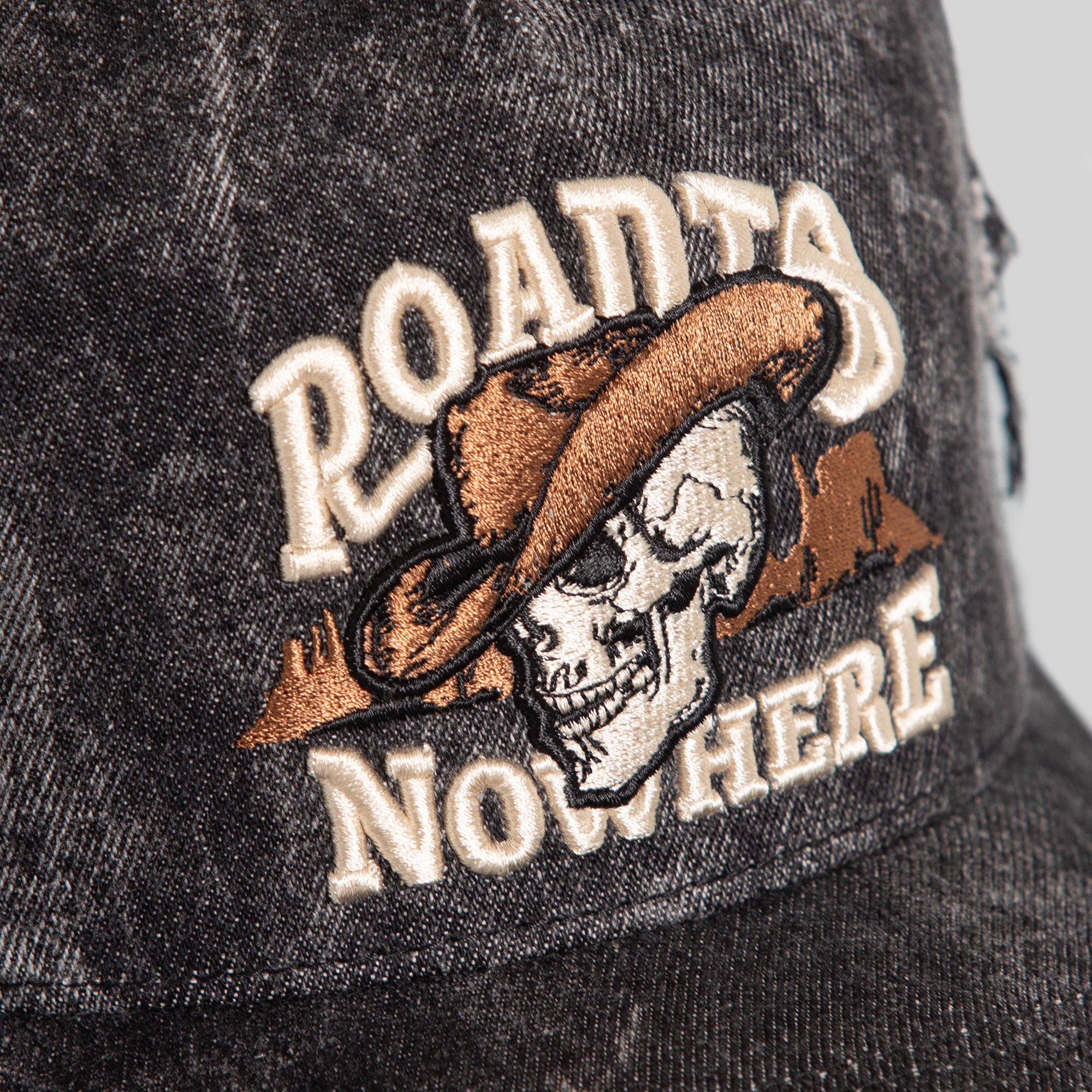 ROAD TO NOWHERE WASHED BLACK DISTRESSED DENIM TRUCKER