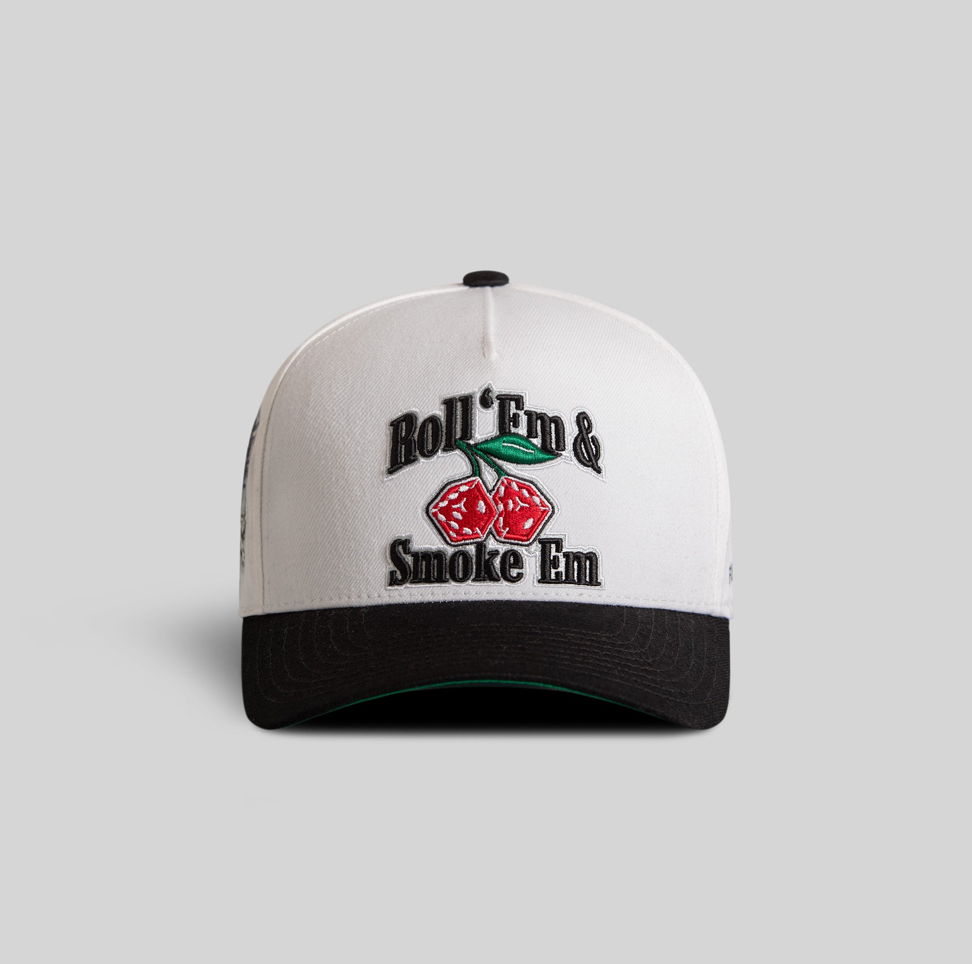 ROLL ‘EM & SMOKE ’EM OFF WHITE BLACK TRUCKER