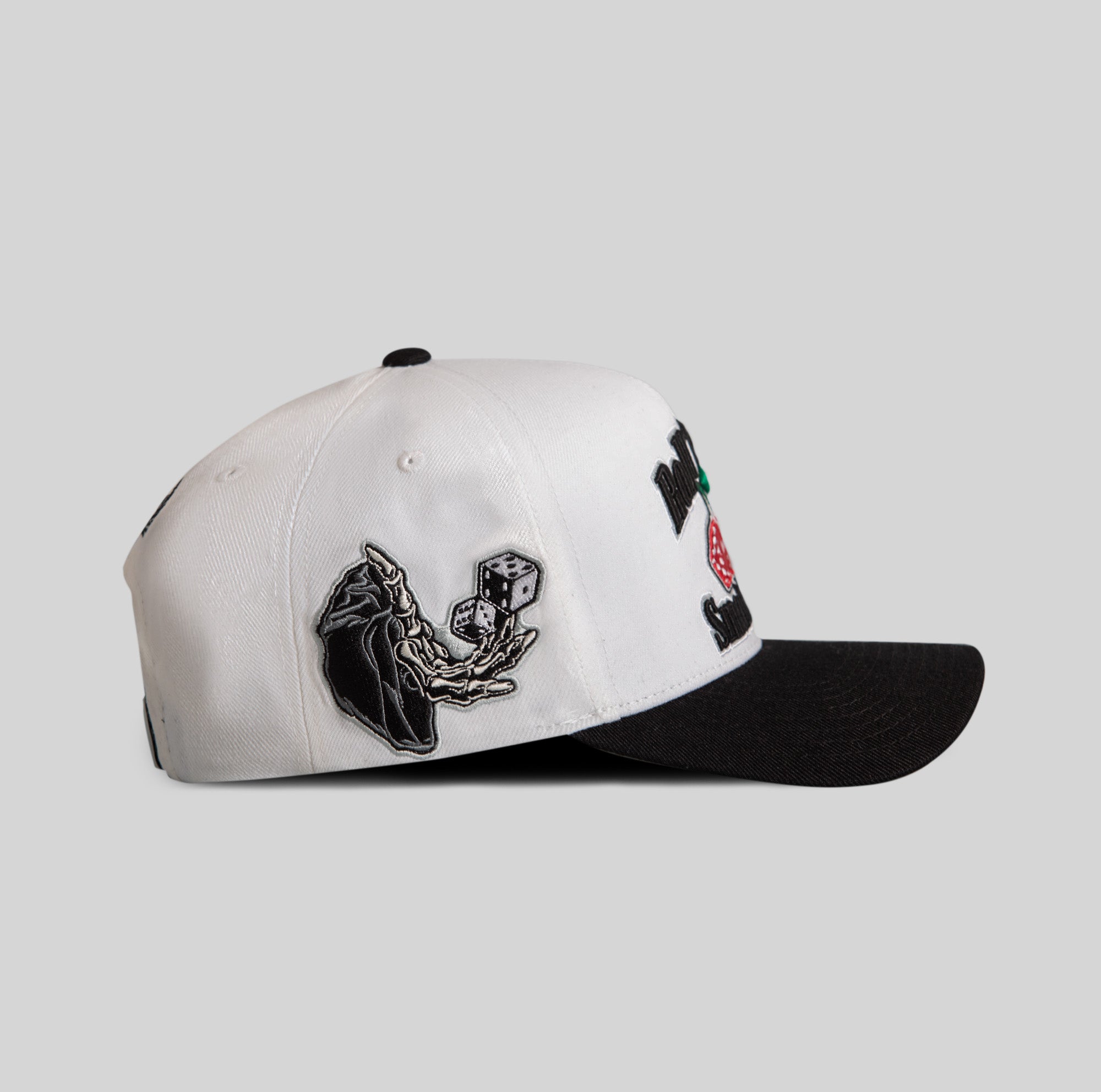 ROLL ‘EM & SMOKE ’EM OFF WHITE BLACK TRUCKER