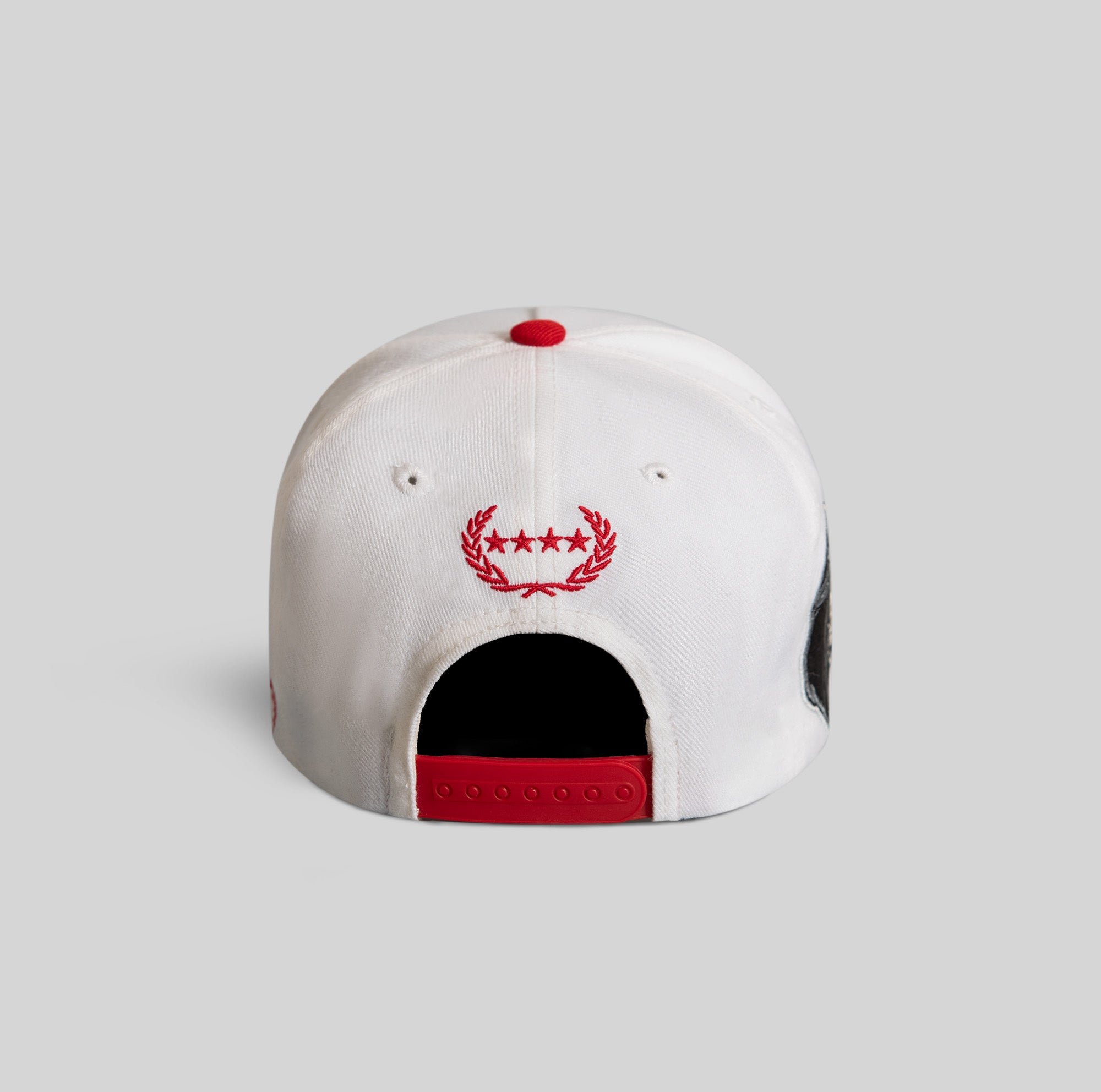 ROLL ‘EM & SMOKE ’EM OFF WHITE VARSITY RED TRUCKER