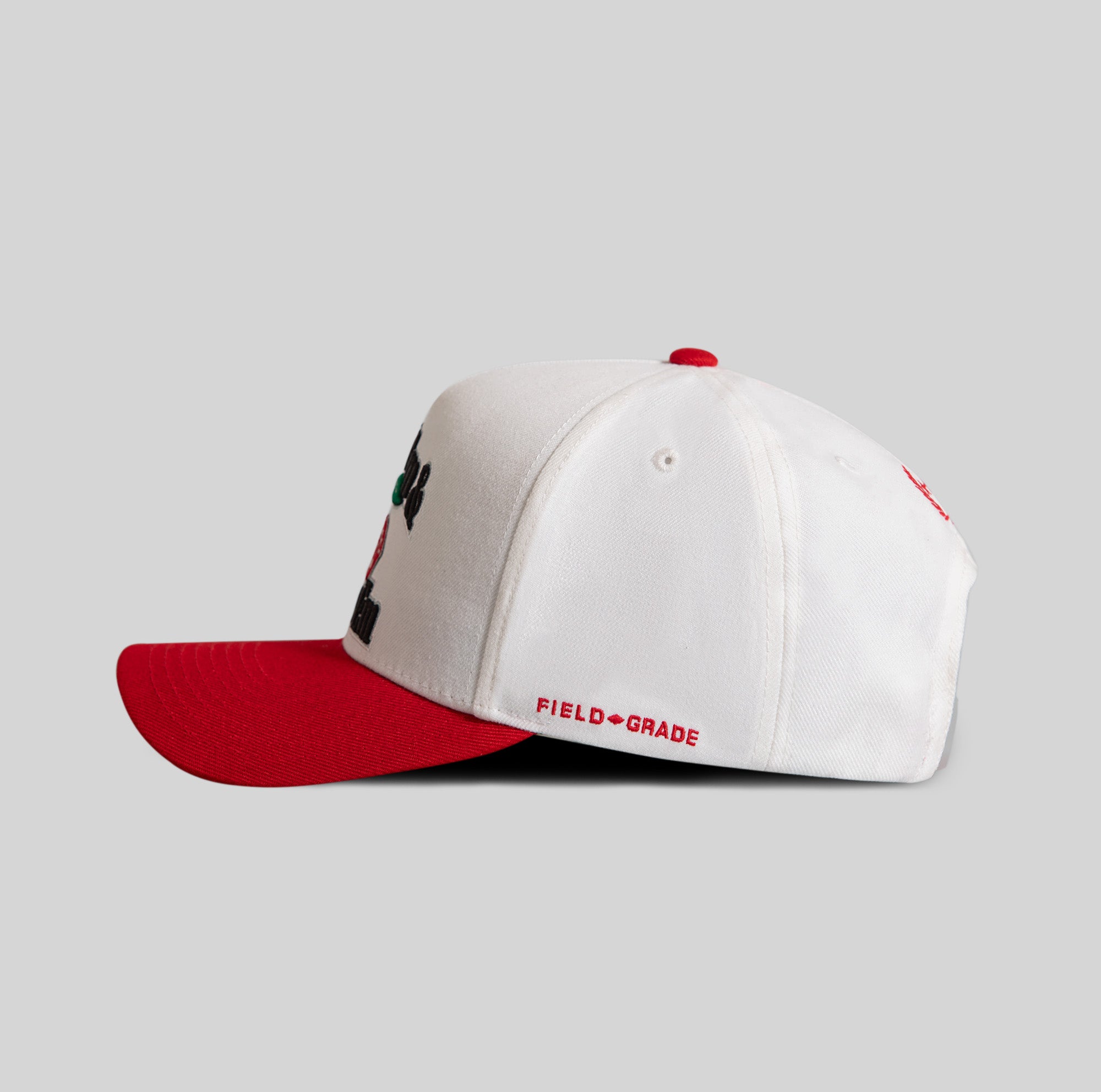 ROLL ‘EM & SMOKE ’EM OFF WHITE VARSITY RED TRUCKER