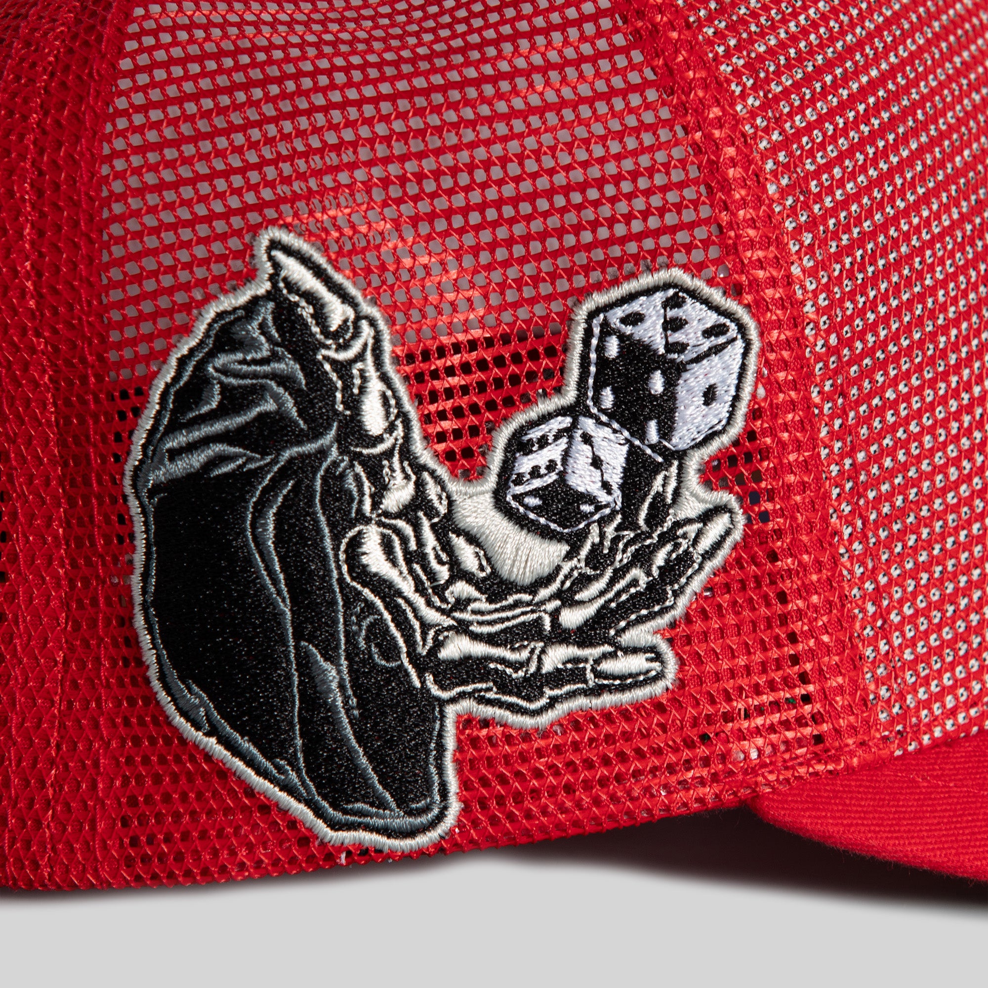 ROLL ‘EM & SMOKE ’EM RED MESH CROWN TRUCKER