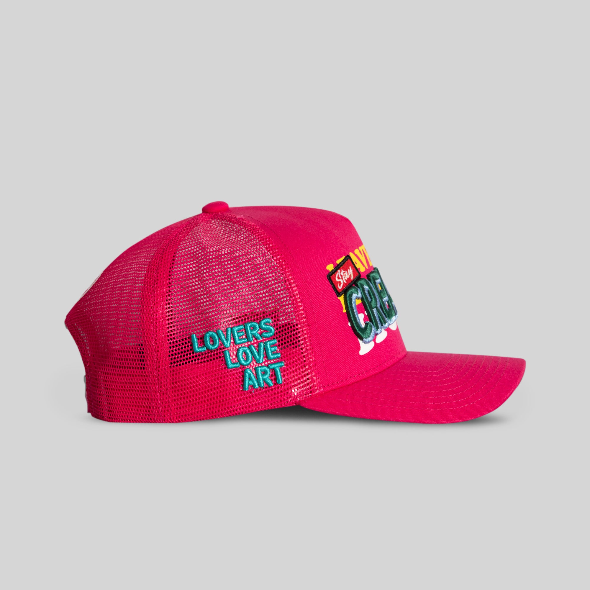 STAY CREATIVE NEON PINK TWILL MESH TRUCKER
