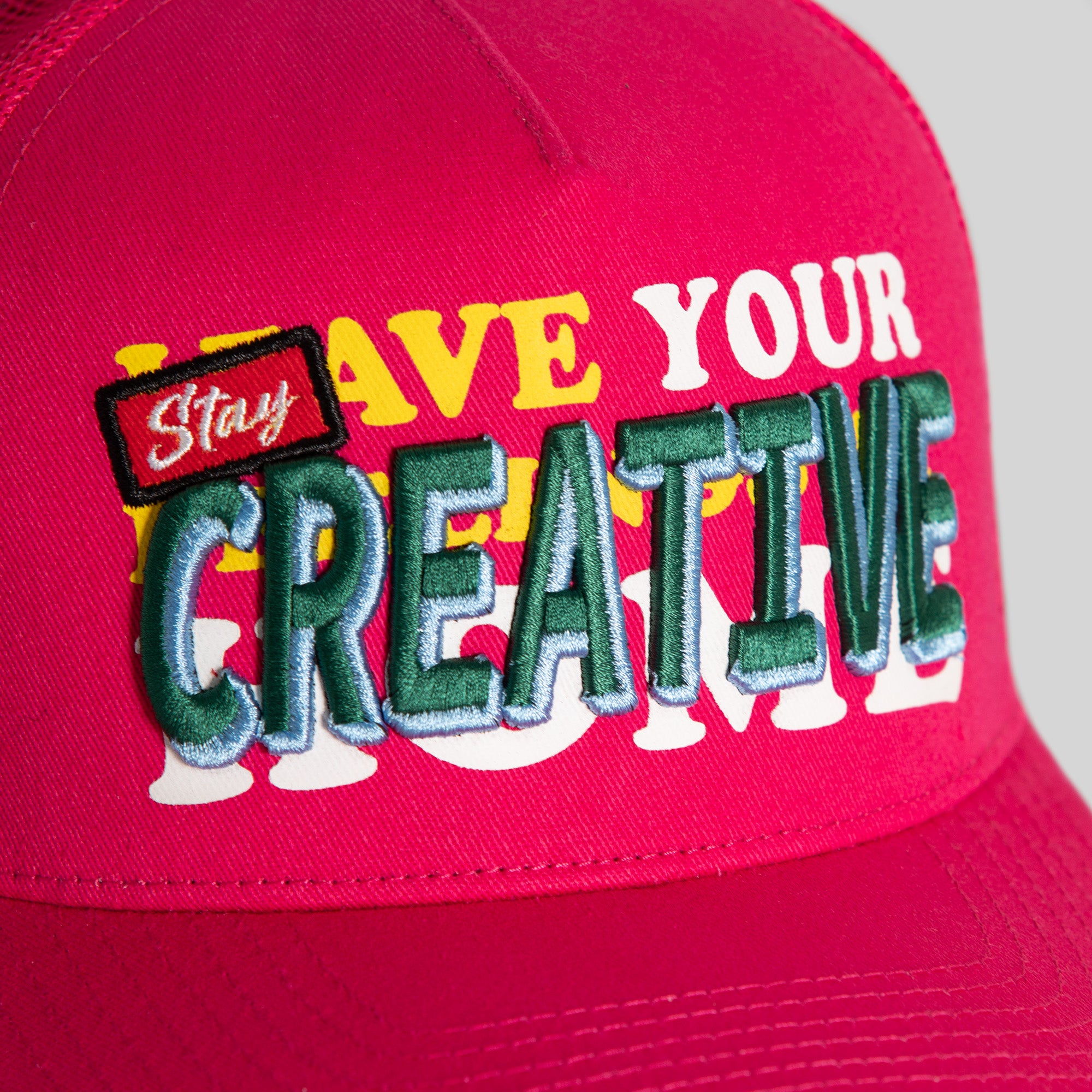 STAY CREATIVE NEON PINK TWILL MESH TRUCKER