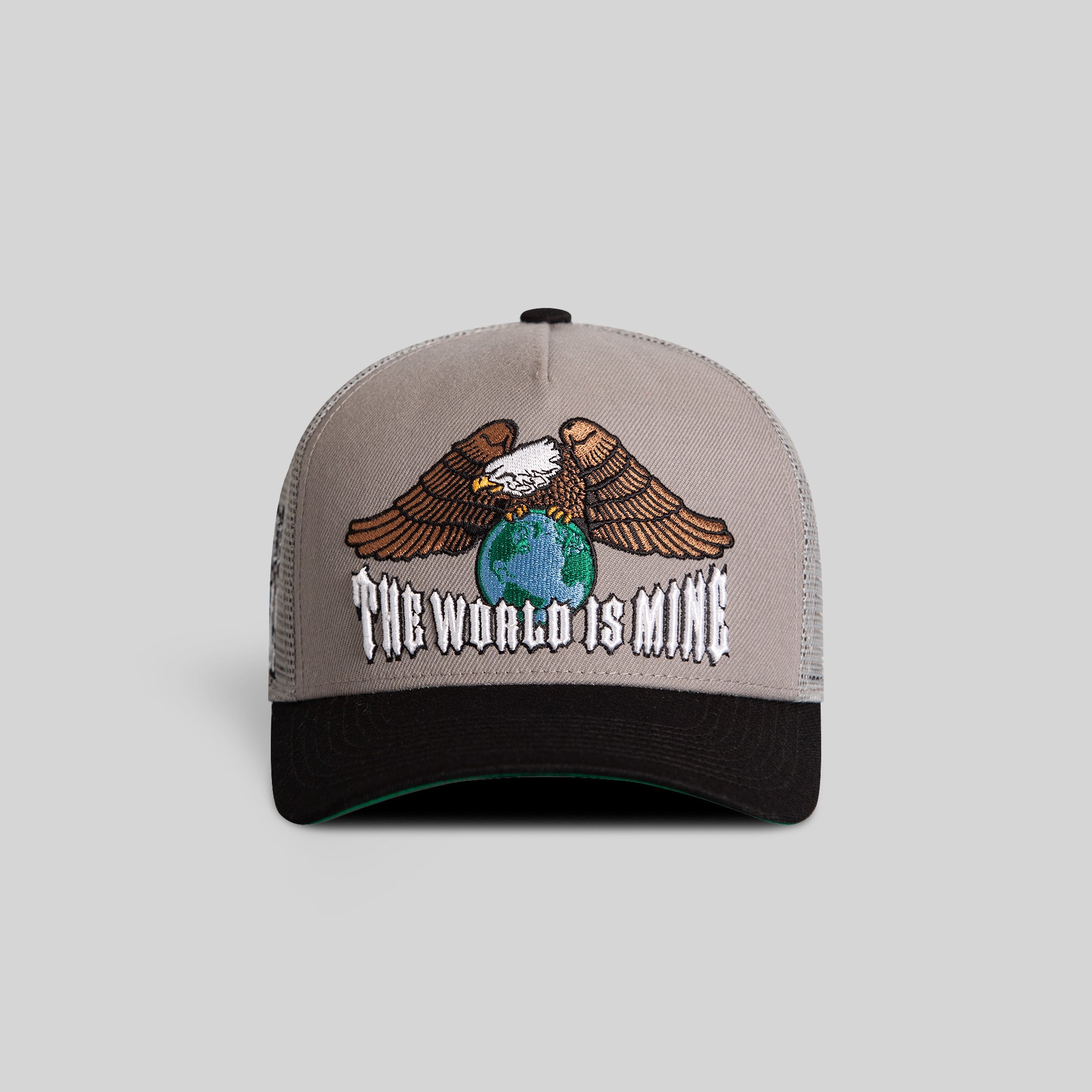 THE WORLD IS MINE GREY BLACK MESH TRUCKER
