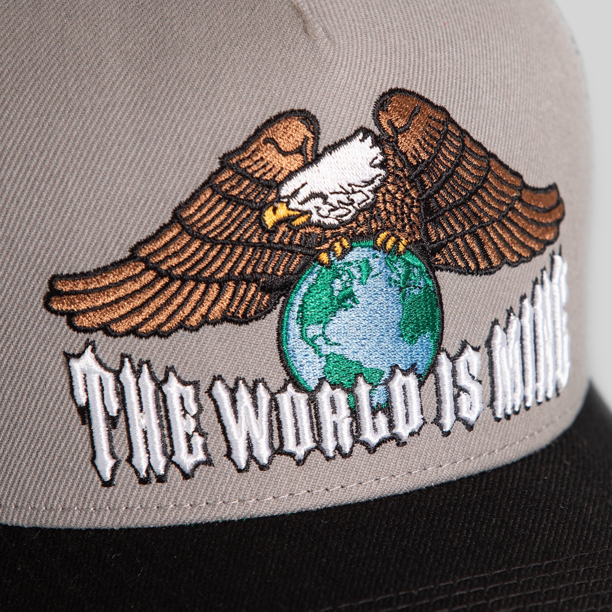 THE WORLD IS MINE GREY BLACK MESH TRUCKER