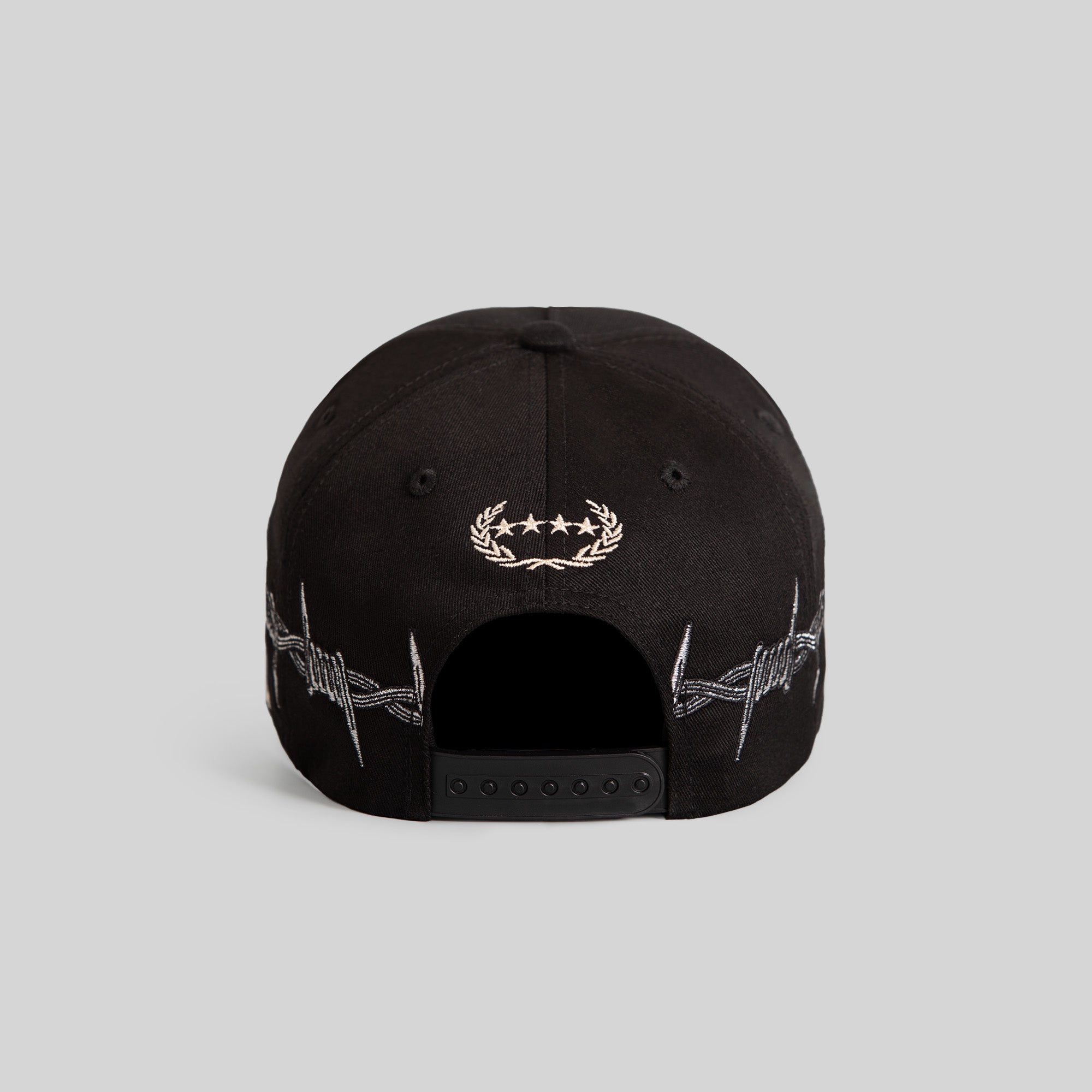 TRUST NO ONE BARBED WIRE BLACK TWILL TRUCKER