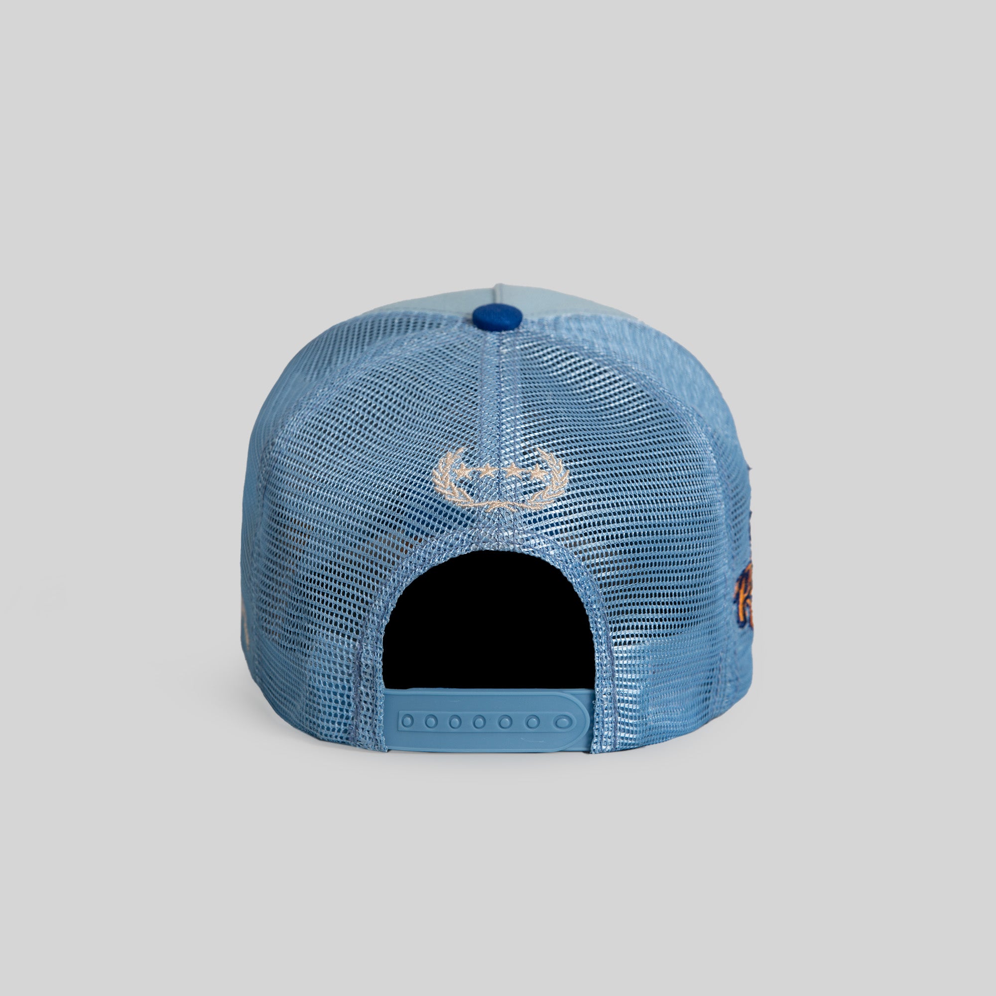 TRUST NO ONE UNI BLUE GAME ROYAL TWILL MESH TRUCKER