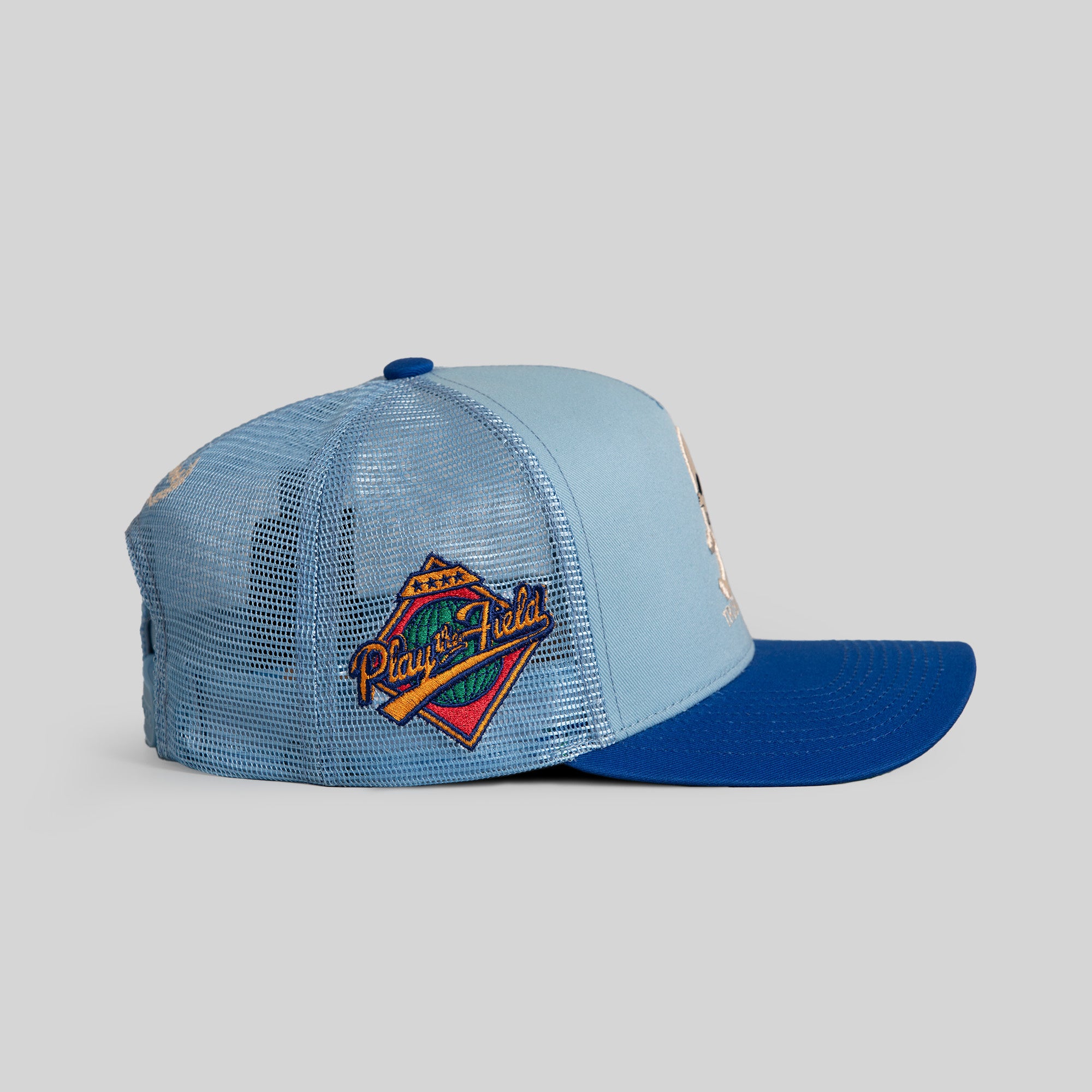 TRUST NO ONE UNI BLUE GAME ROYAL TWILL MESH TRUCKER