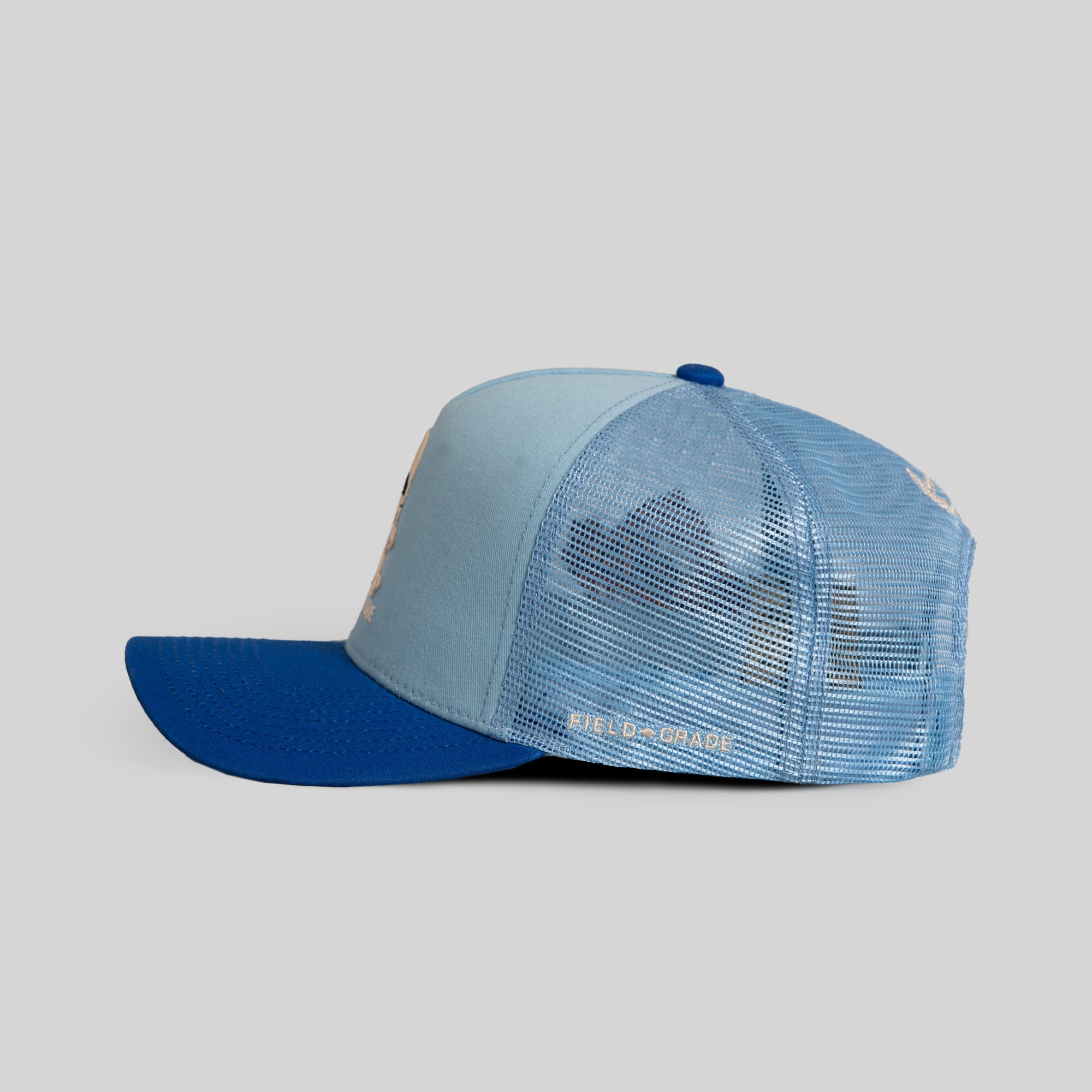 TRUST NO ONE UNI BLUE GAME ROYAL TWILL MESH TRUCKER