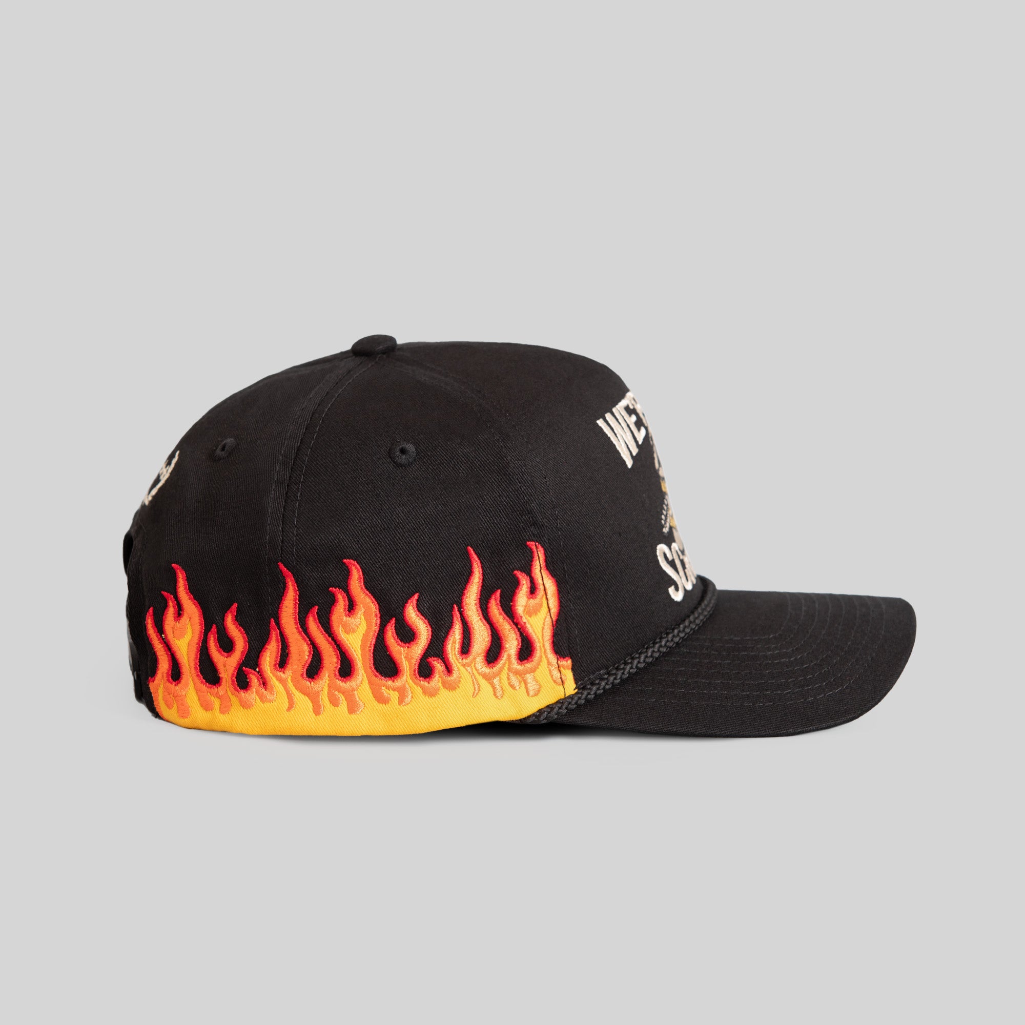 WE'RE ALL SCREWED FLAMES BLACK TWILL TRUCKER