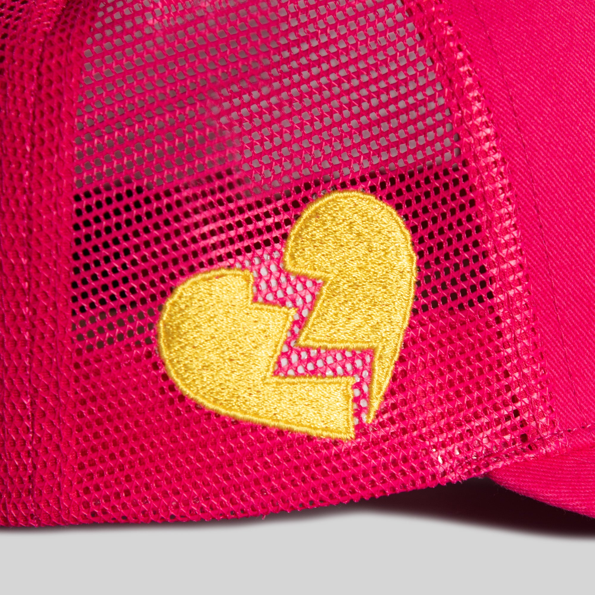 LEAVE YOUR FEELINGS NEON PINK TWILL MESH TRUCKER