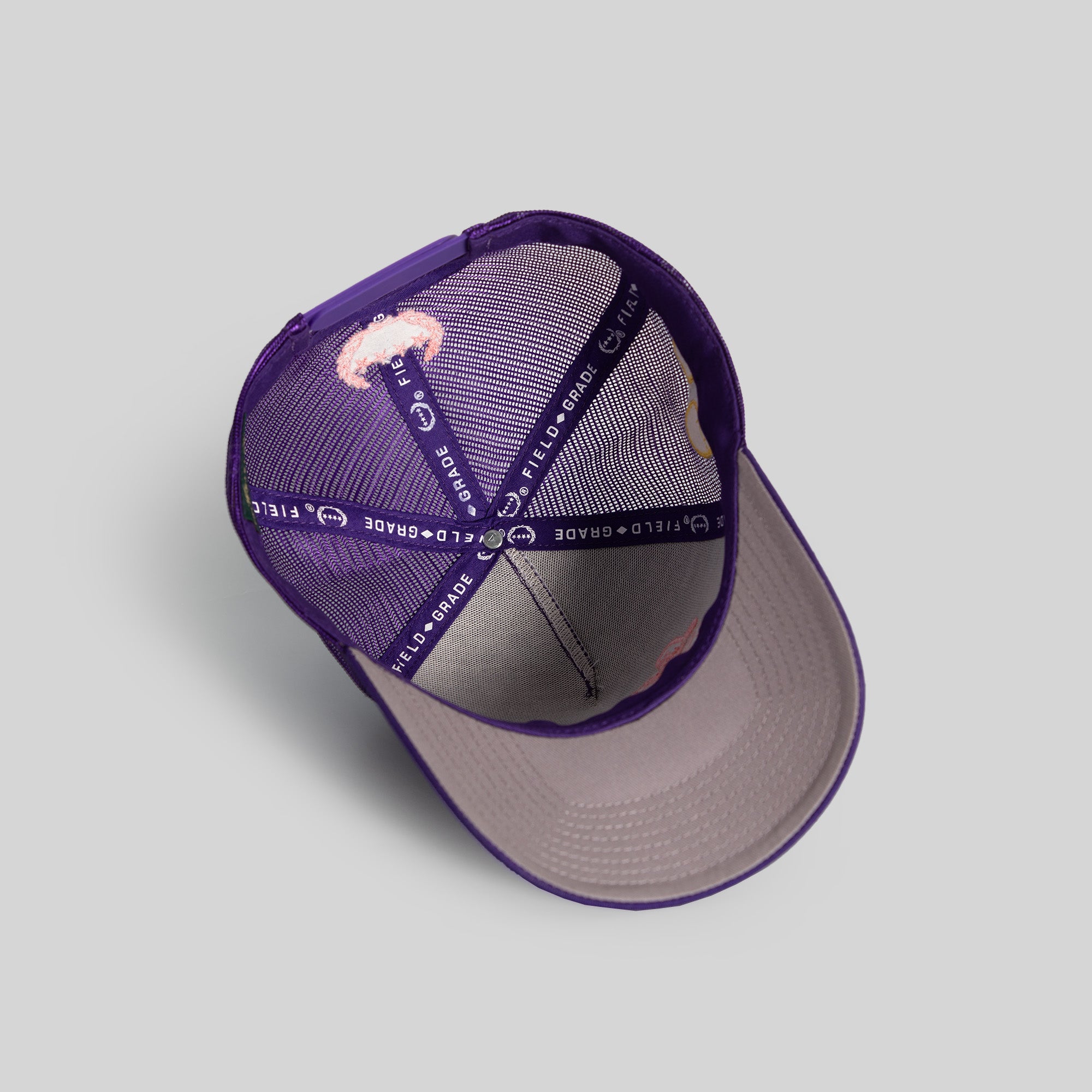 LEAVE YOUR FEELINGS NEON PURPLE TWILL MESH TRUCKER