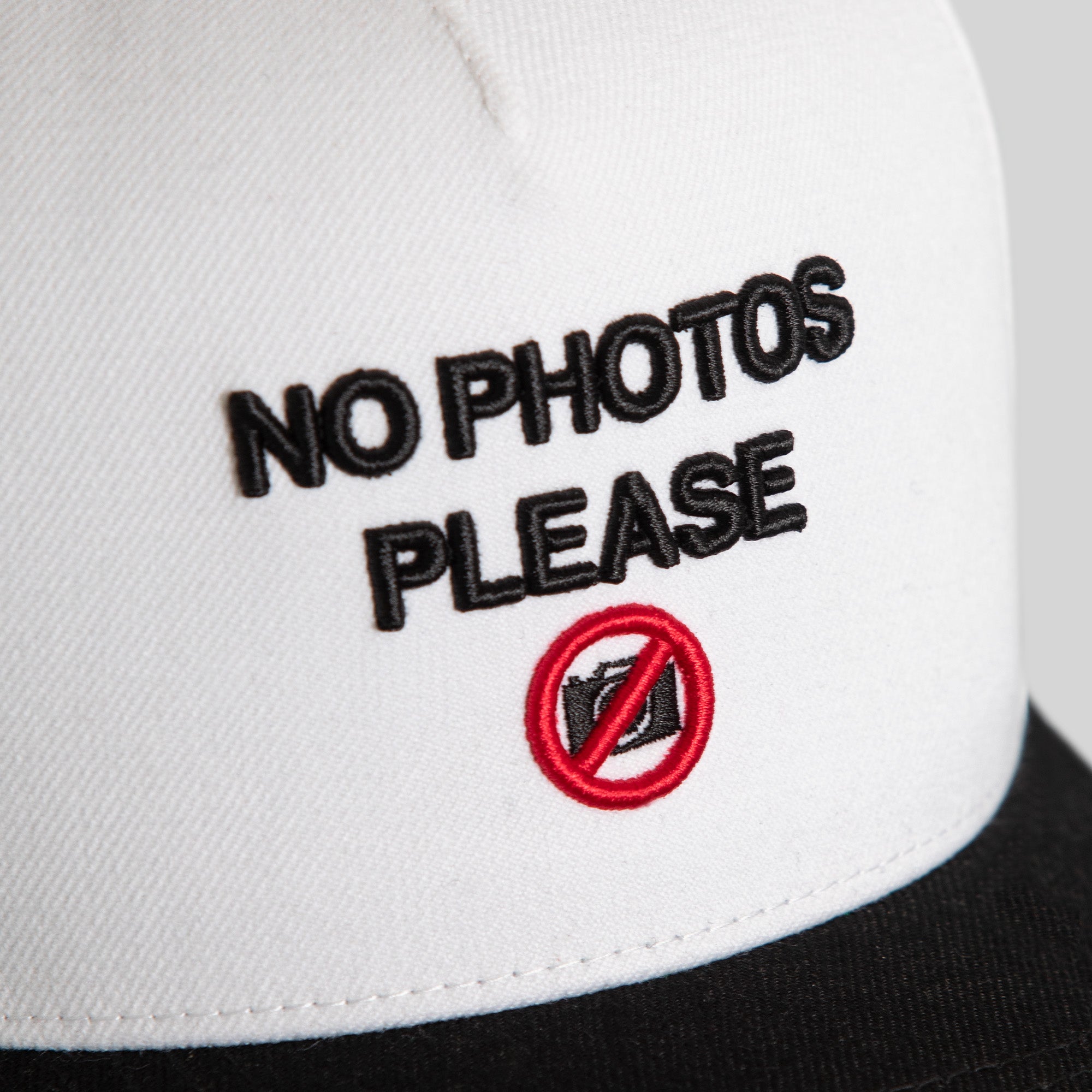 NO PHOTOS PLEASE WHITE BLACK TRUCKER