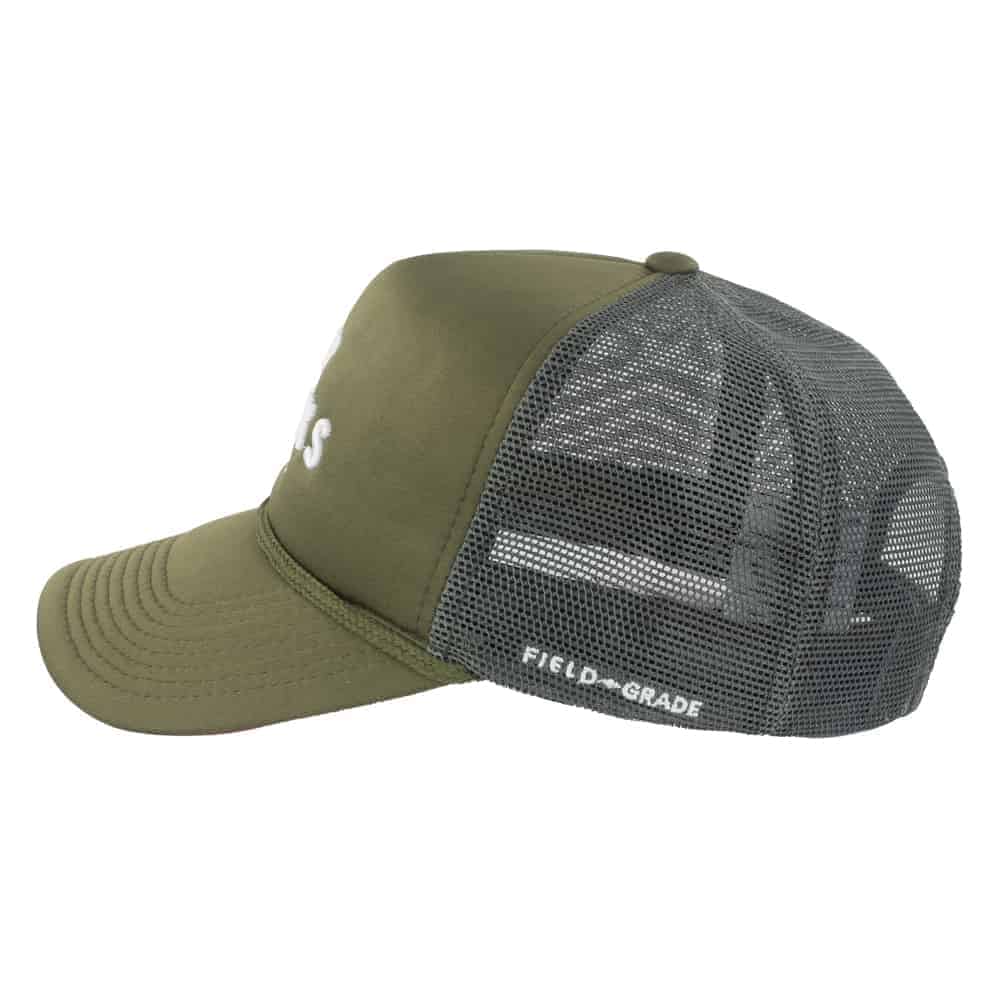 NO F*CKS GIVEN OLIVE WHITE FOAM TRUCKER