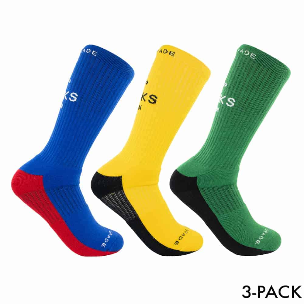 NO F*CKS GIVEN GREEN/ROYAL/YELLOW CUSHIONED CREW SOCK 3 PACK
