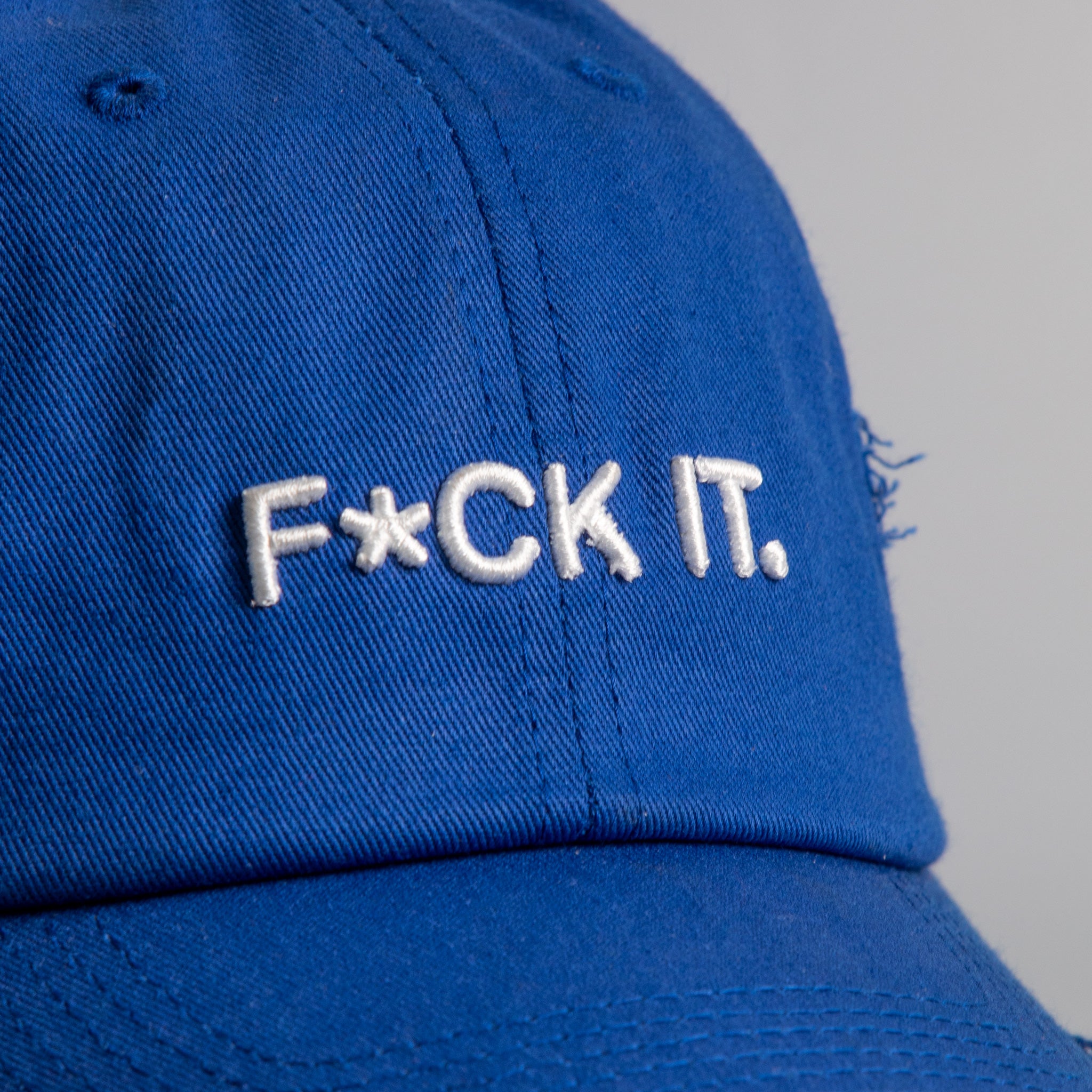 F*CK IT. ROYAL BLUE RELAXED FIT DISTRESSED HAT