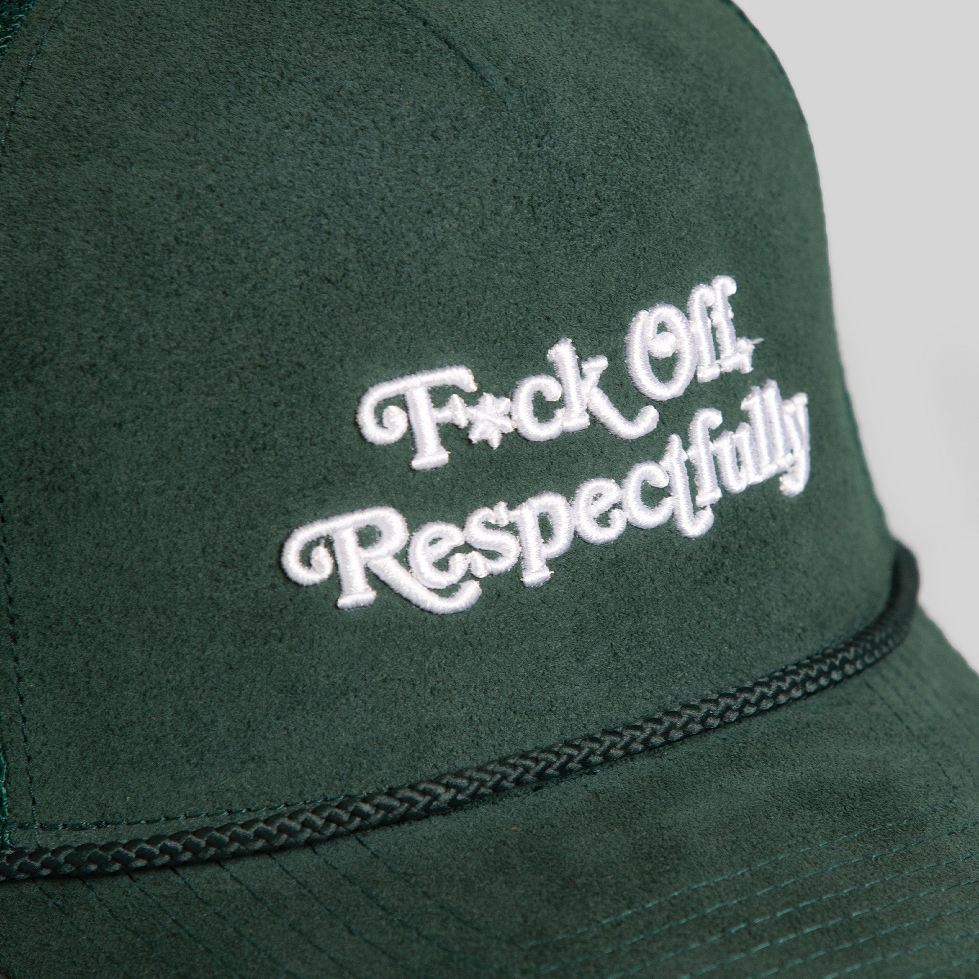 RESPECTFULLY FG GREEN SUEDE TRUCKER HAT