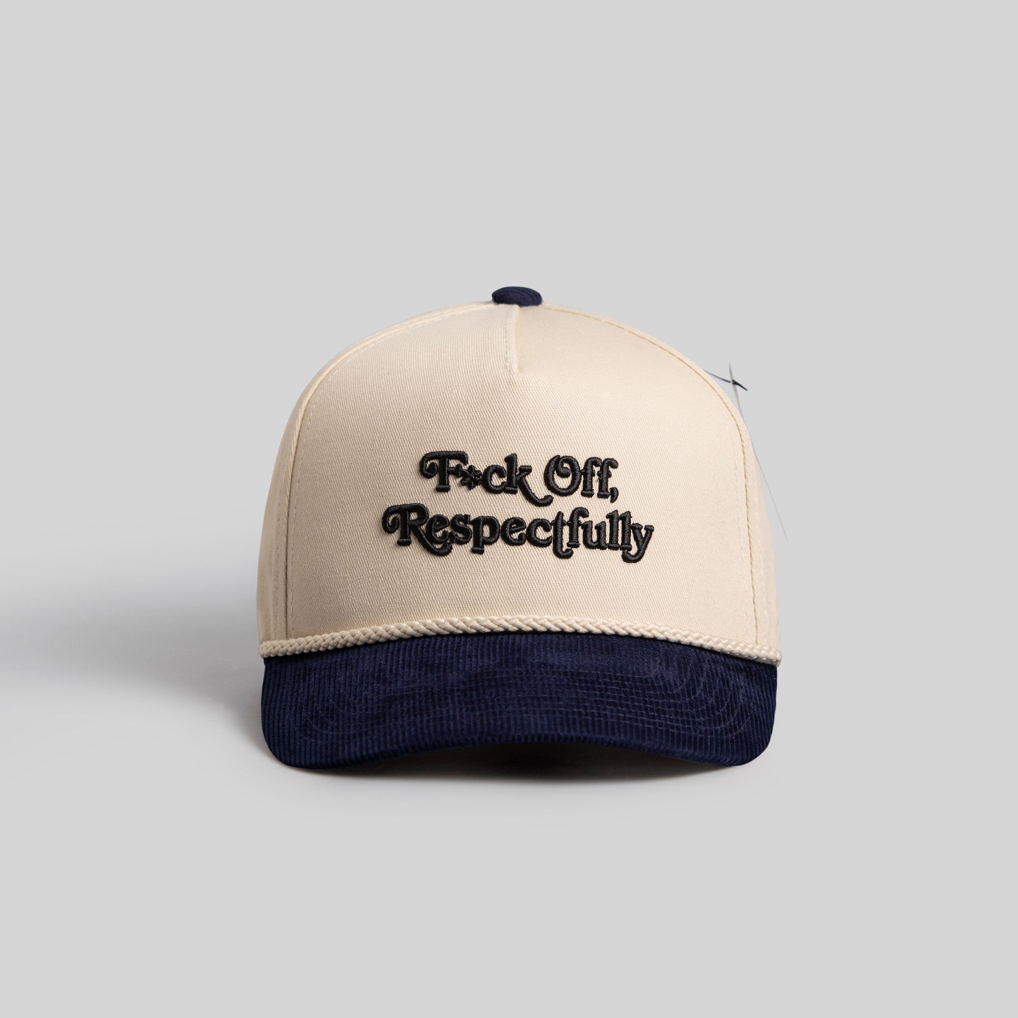 RESPECTFULLY SAND/NAVY CORDUROY BRIM TRUCKER HAT