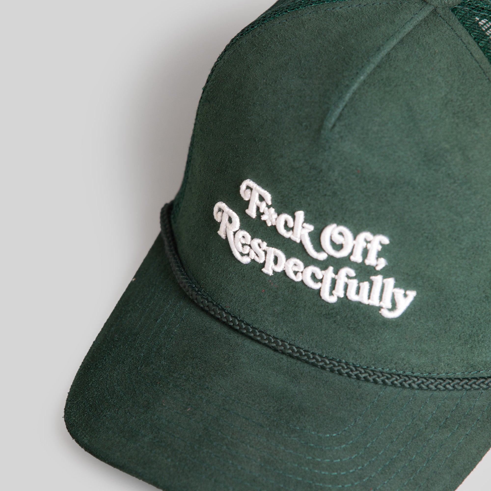 RESPECTFULLY FG GREEN SUEDE TRUCKER HAT