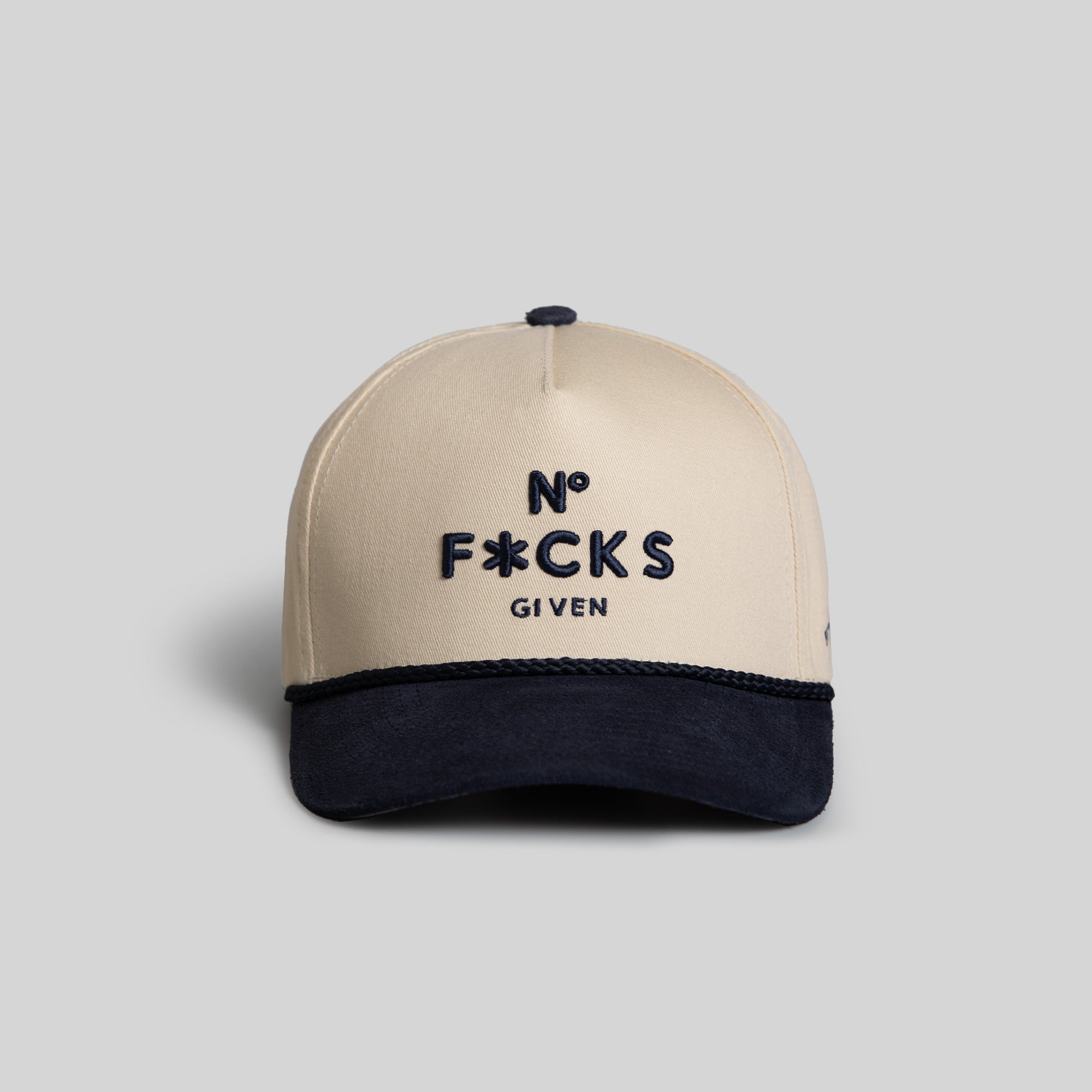 NO F*CKS GIVEN SAND NAVY TWILL/SUEDE TRUCKER HAT