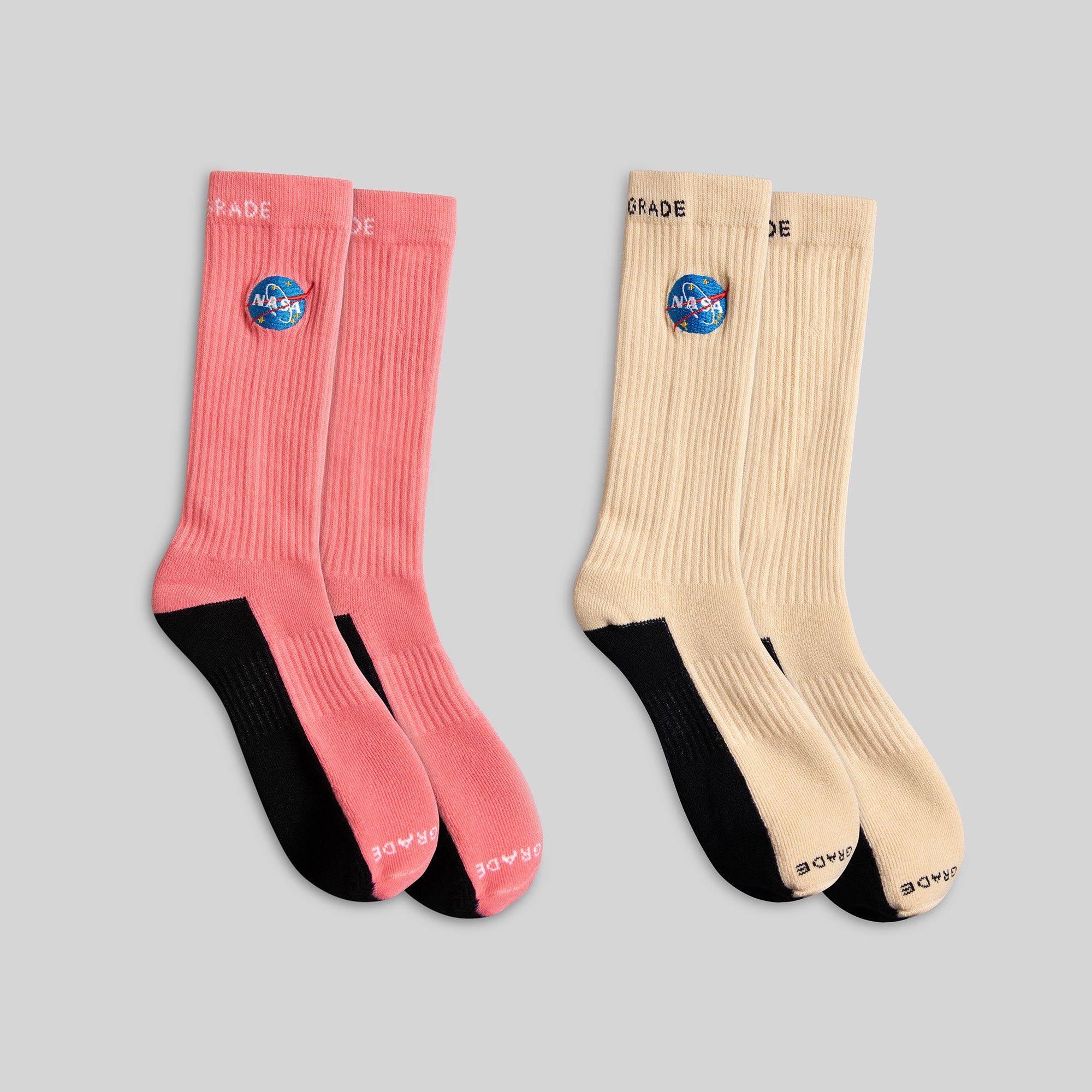 NASA MEATBALL PINK/SAND CUSHIONED CREW SOCK 2 PACK