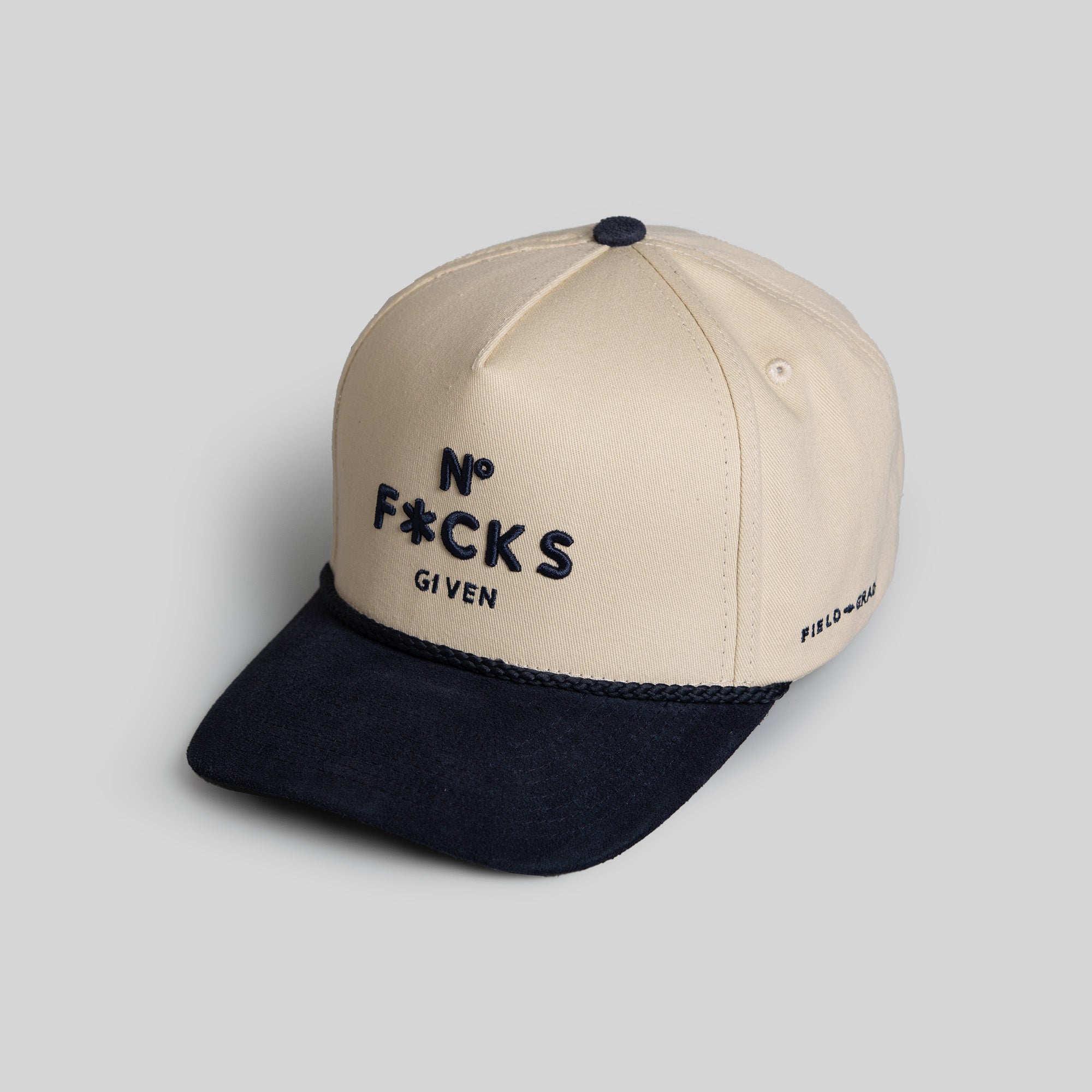 NO F*CKS GIVEN SAND NAVY TWILL/SUEDE TRUCKER HAT