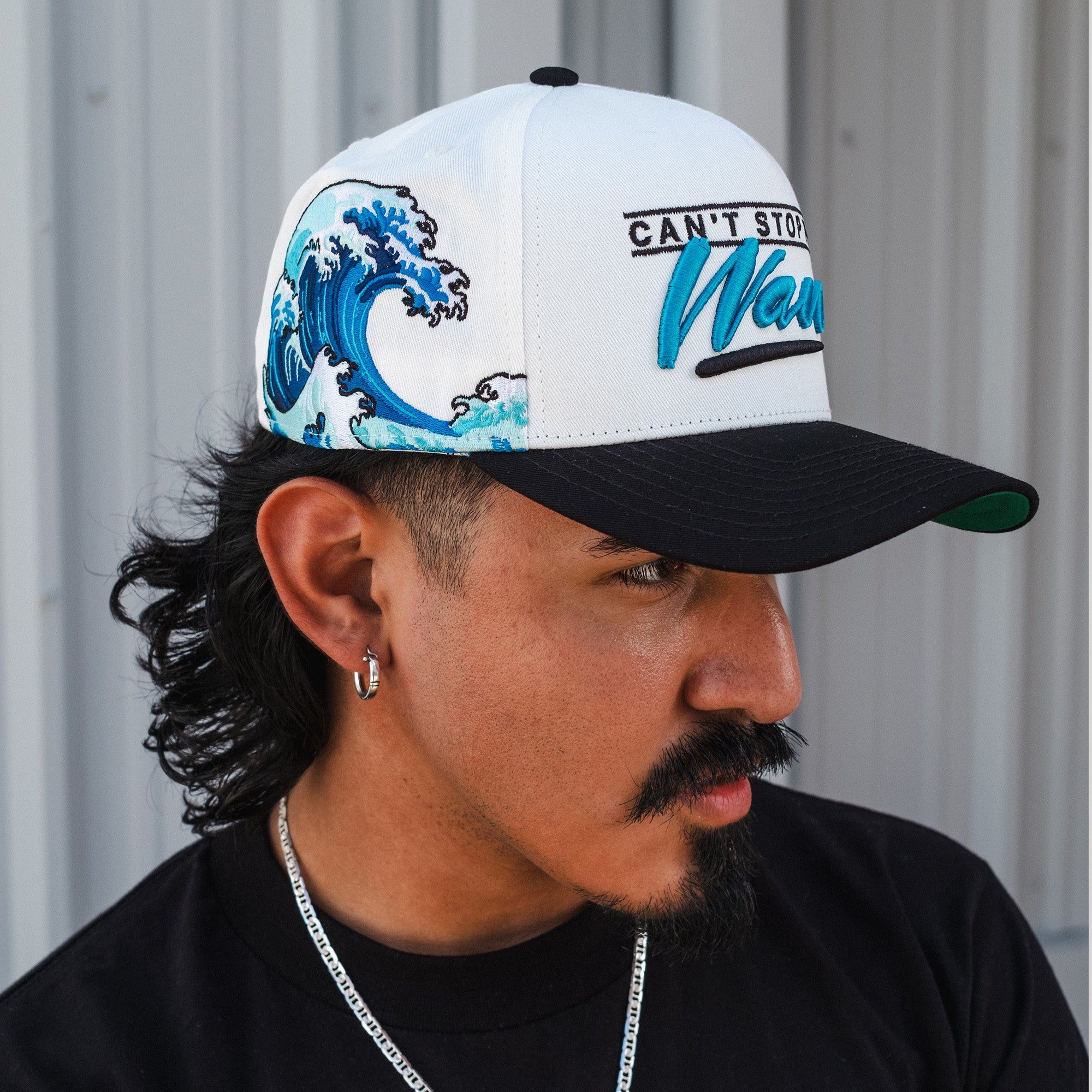 CANT STOP THE WAVE OFF WHITE BLACK TWILL TRUCKER