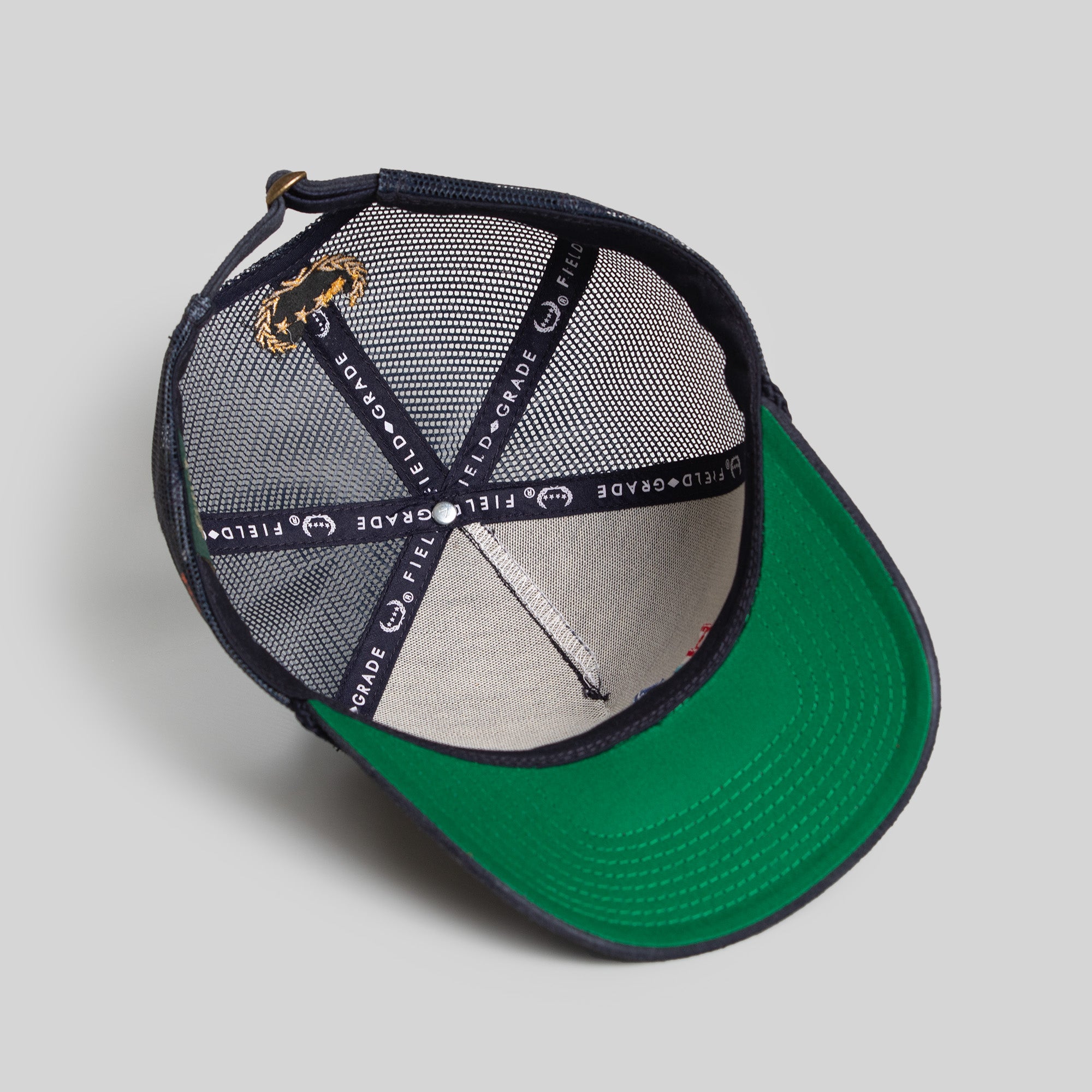 ALL HUSTLE NO LUCK NAVY SUEDE TRUCKER HAT